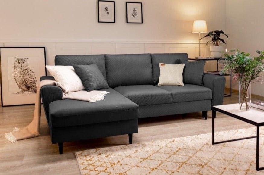 Narożnik lewostronny sztruksowy z funkcją spania KYOTO szary Cosmopolitan Design Eye on Design