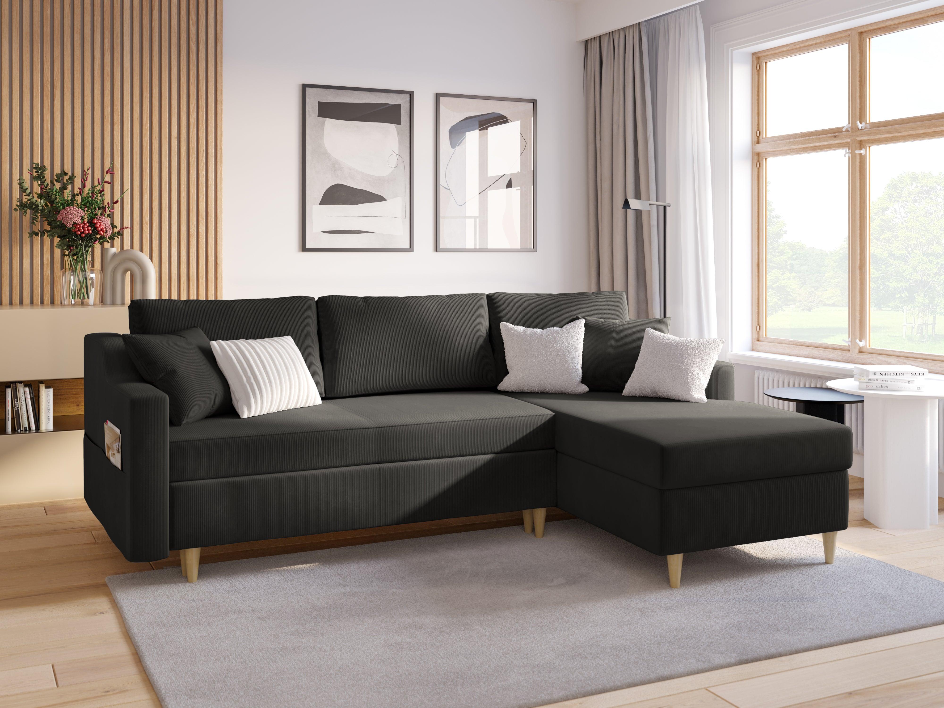 Narożnik lewostronny sztruksowy z funkcją spania ROSE ciemnoszary Mazzini Sofas Eye on Design