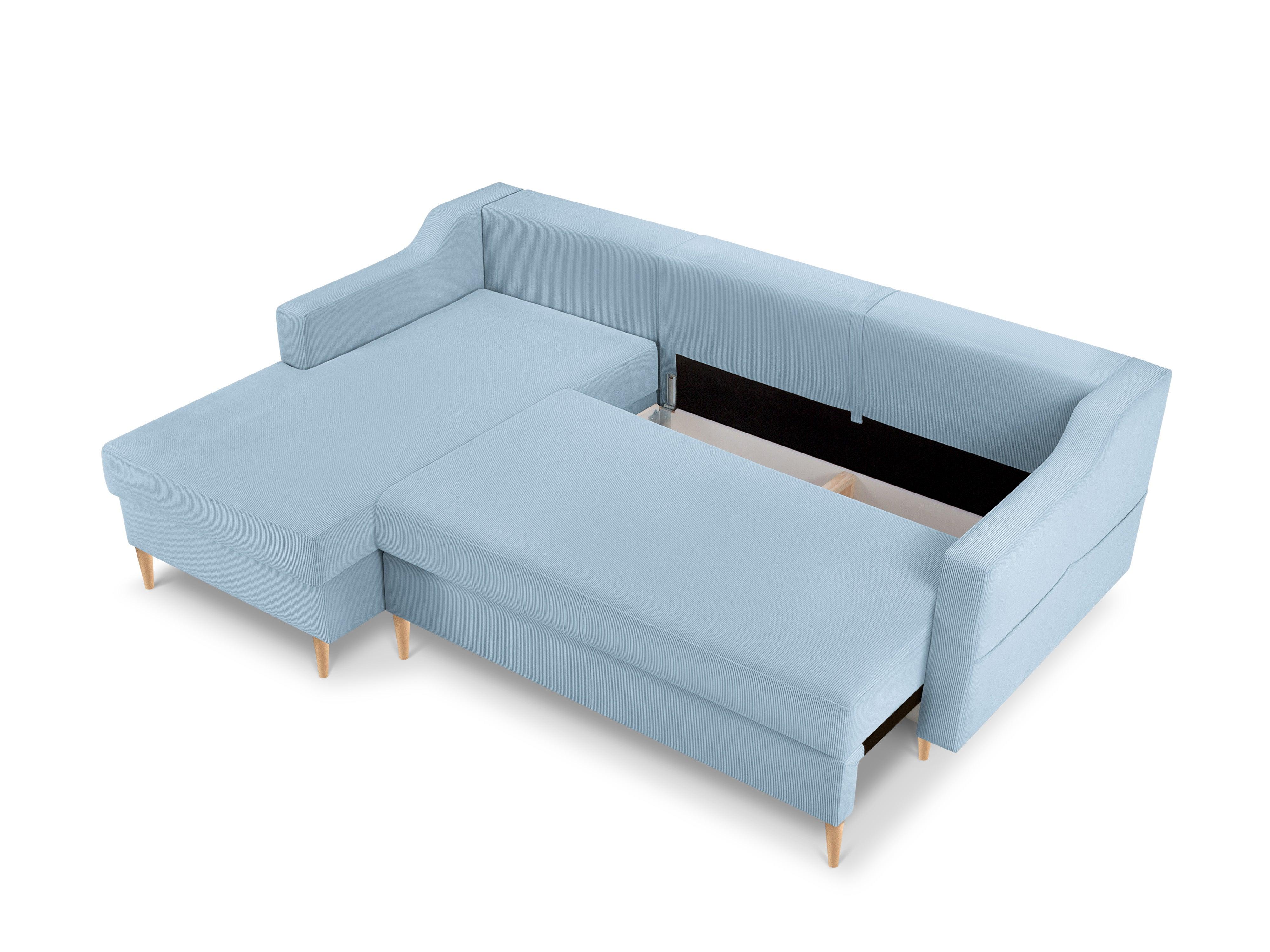 Narożnik lewostronny sztruksowy z funkcją spania ROSE jasnoniebieski Mazzini Sofas Eye on Design