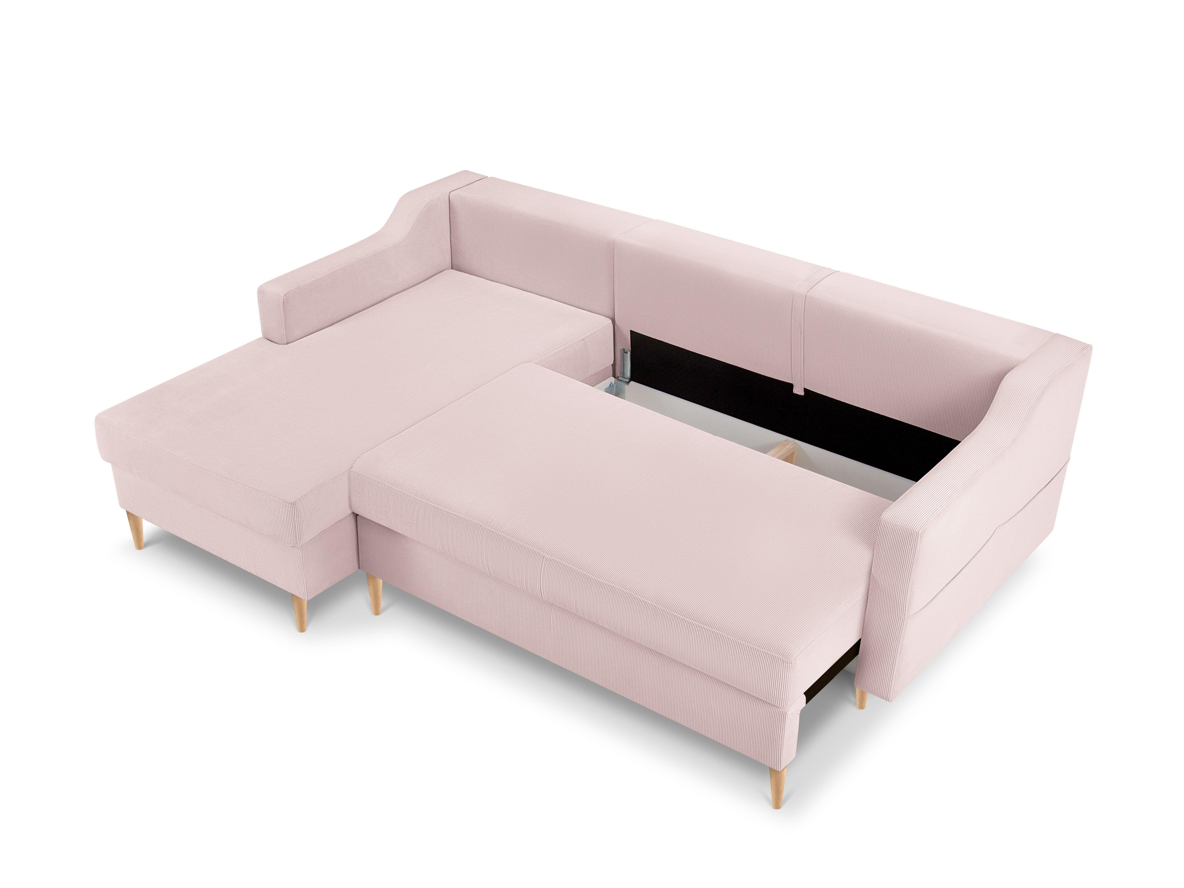 Narożnik lewostronny sztruksowy z funkcją spania ROSE różowy Mazzini Sofas Eye on Design
