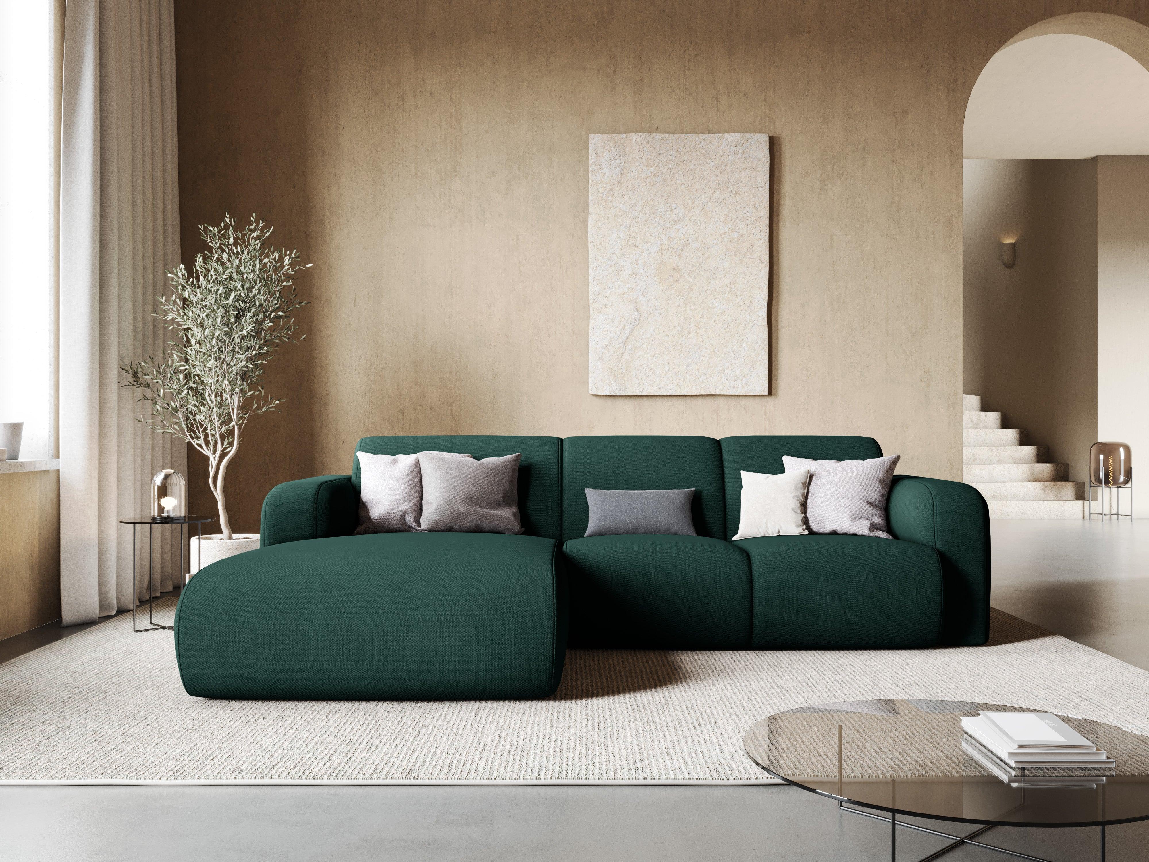 Narożnik lewostronny w tkaninie chenillowej 4-osobowy LOLA butelkowa zieleń Windsor & Co Eye on Design