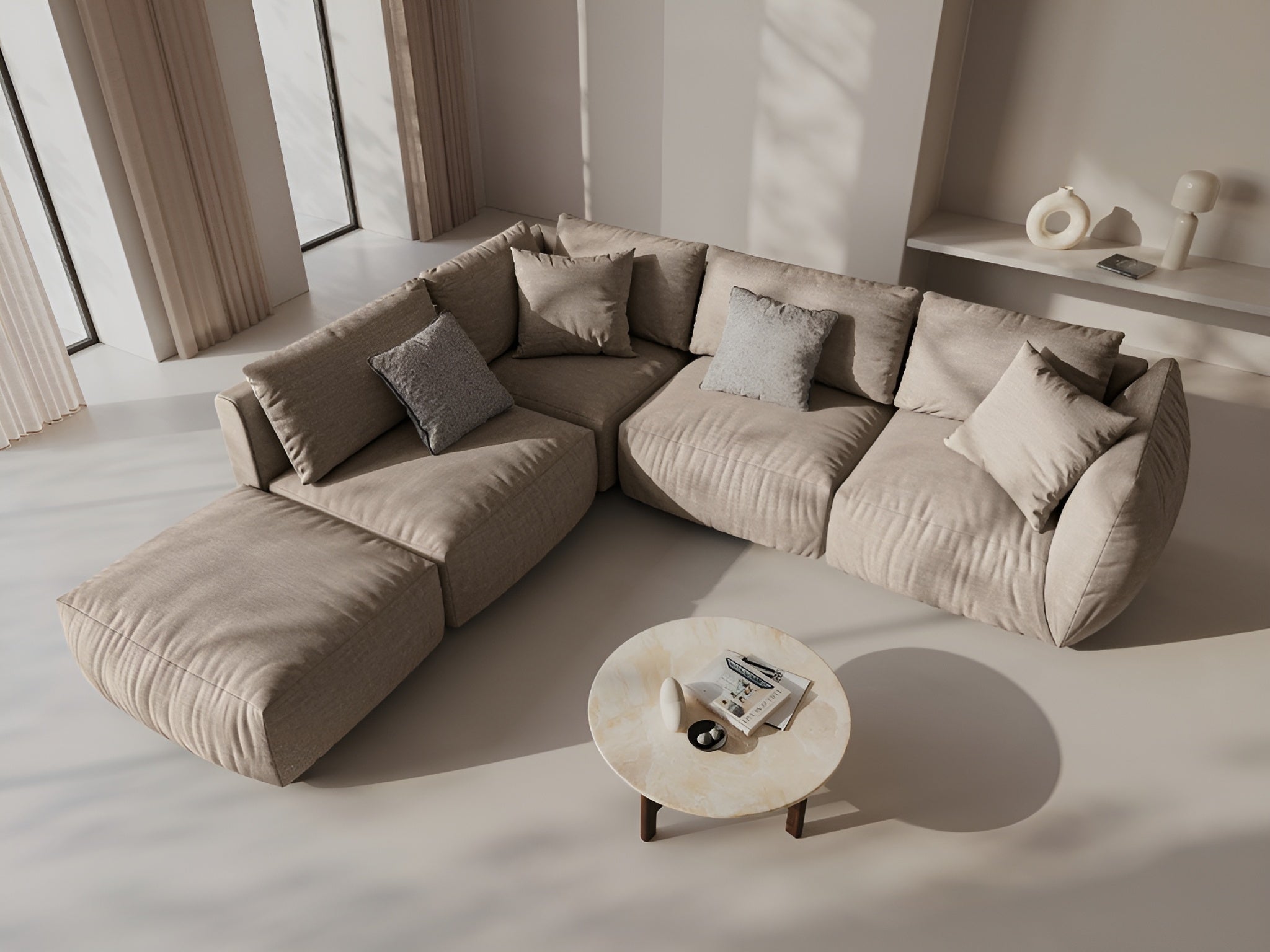 Modulaire hoekbank voor 4 personen rechts CHRIS zandkleurig chenille