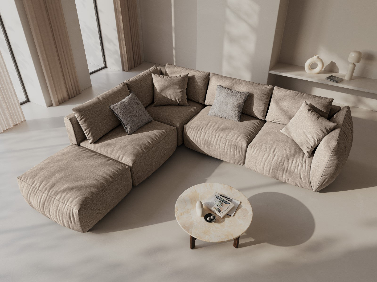 Modulares Sofa CHRIS - Eckelement sandfarbener Chenille