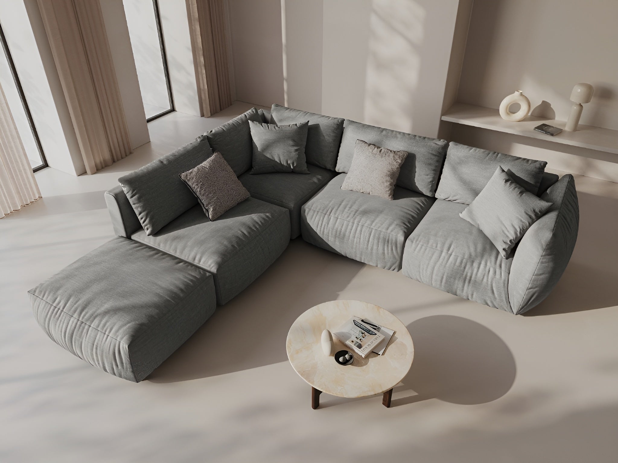 Modulares Ecksofa für 4 Personen links CHRIS graues Chenille