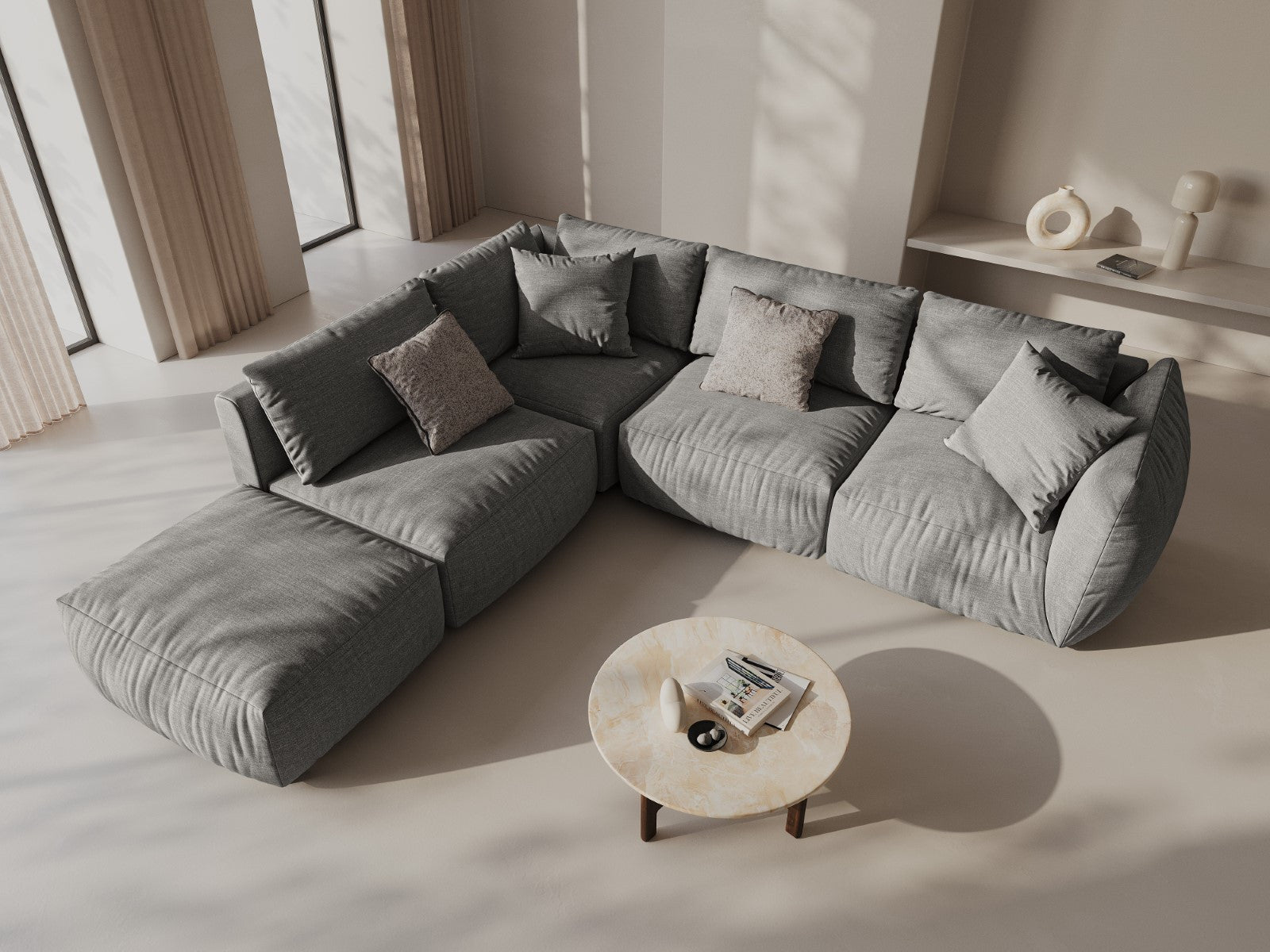 Modulaire bank CHRIS - grijze chenille hoekelement