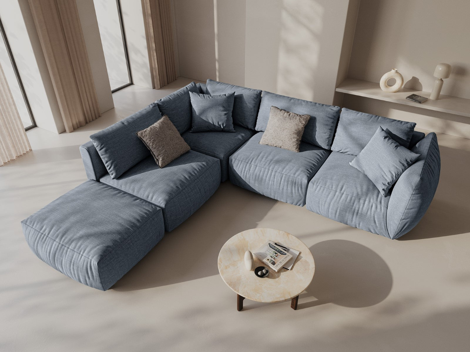 CHRIS modular sofa - wide right-side element light blue chenille