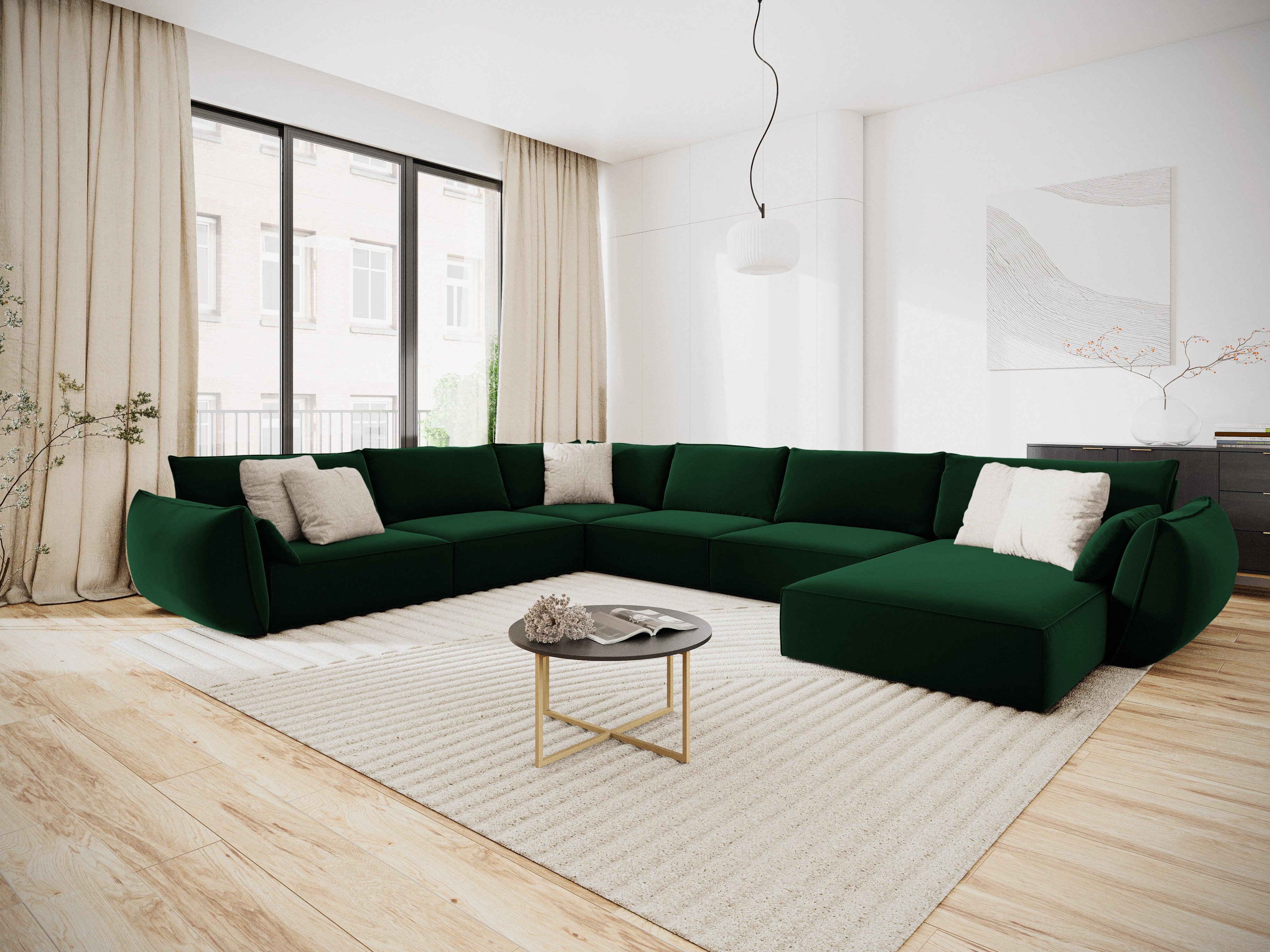 Narożnik panoramiczny aksamitny lewostronny VANDA butelkowa zieleń Mazzini Sofas Eye on Design
