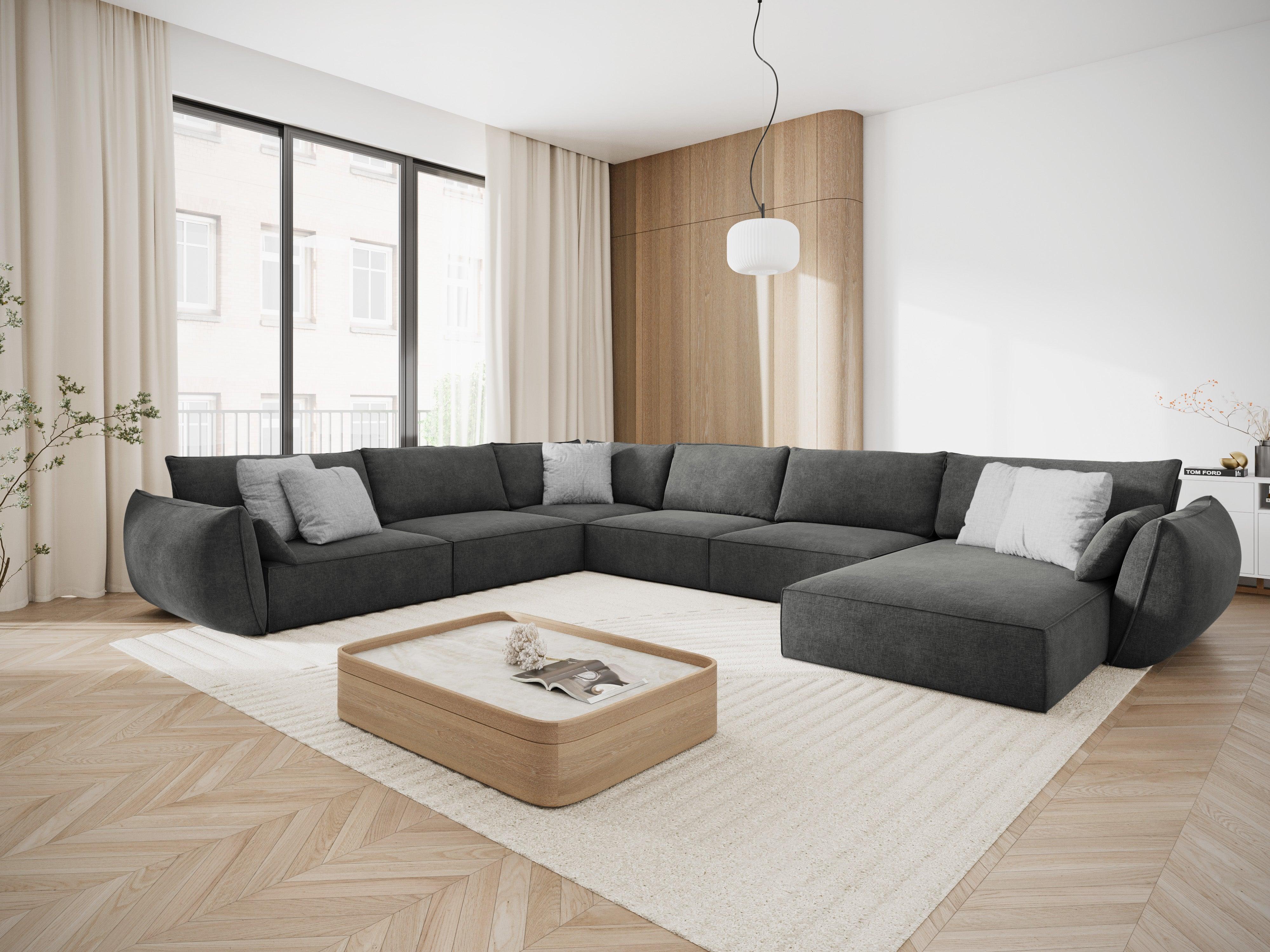 Narożnik panoramiczny w tkaninie szenilowej lewostronny VANDA ciemnoszary Mazzini Sofas Eye on Design
