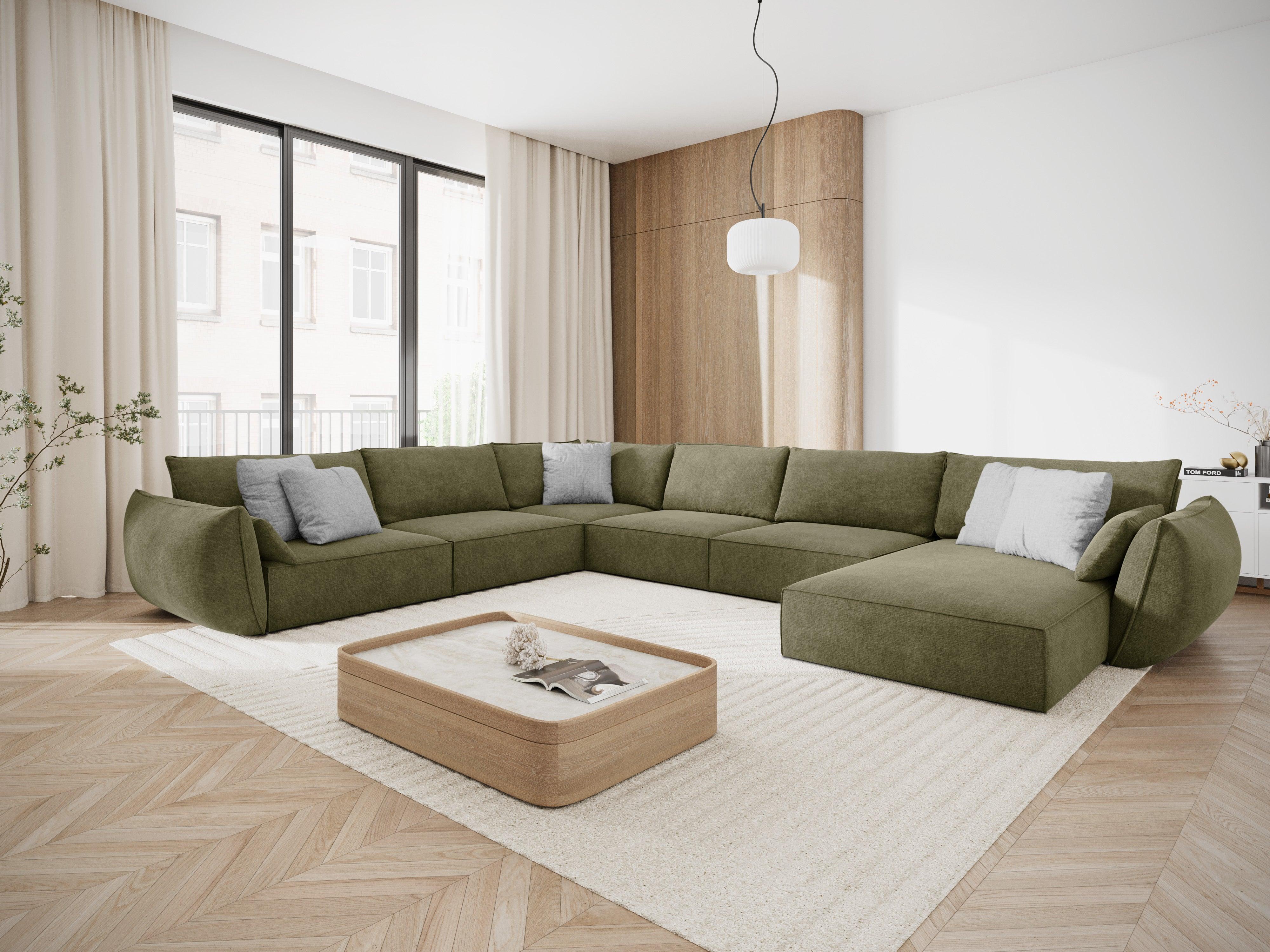 Narożnik panoramiczny w tkaninie szenilowej lewostronny VANDA zielony Mazzini Sofas Eye on Design