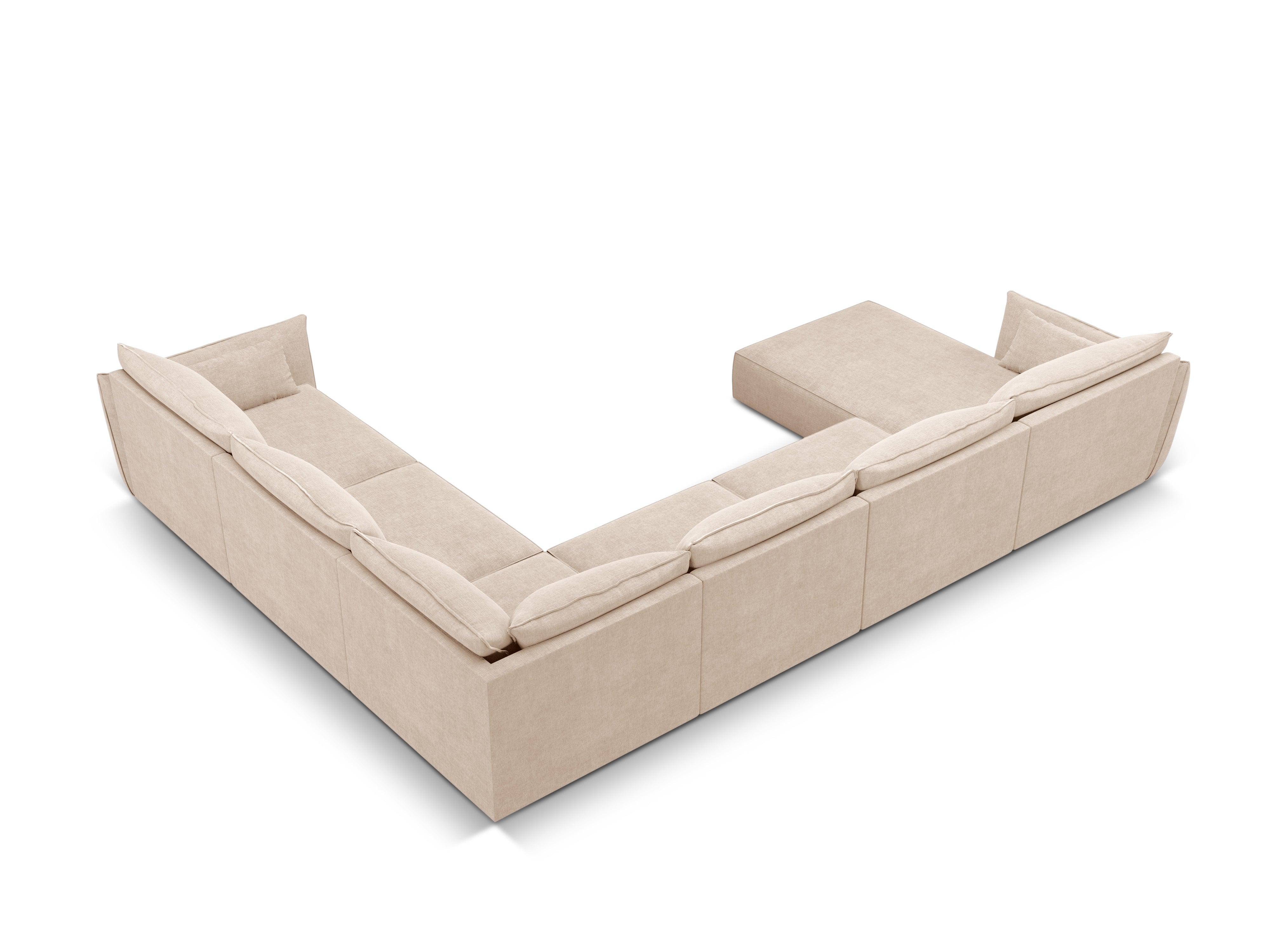 Narożnik panoramiczny w tkaninie szenilowej prawostronny VANDA beżowy Mazzini Sofas Eye on Design