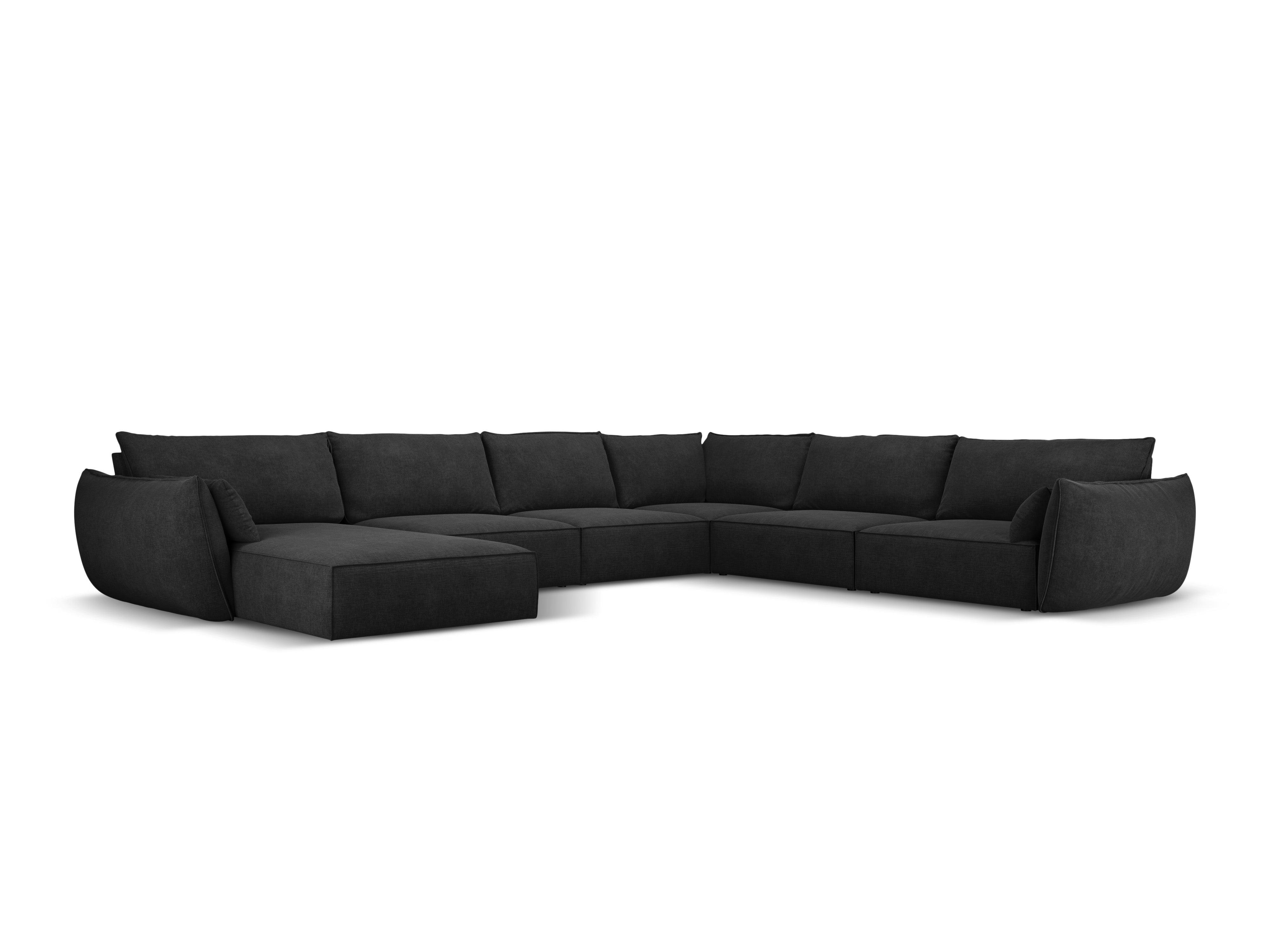 Narożnik panoramiczny w tkaninie szenilowej prawostronny VANDA czarny Mazzini Sofas Eye on Design