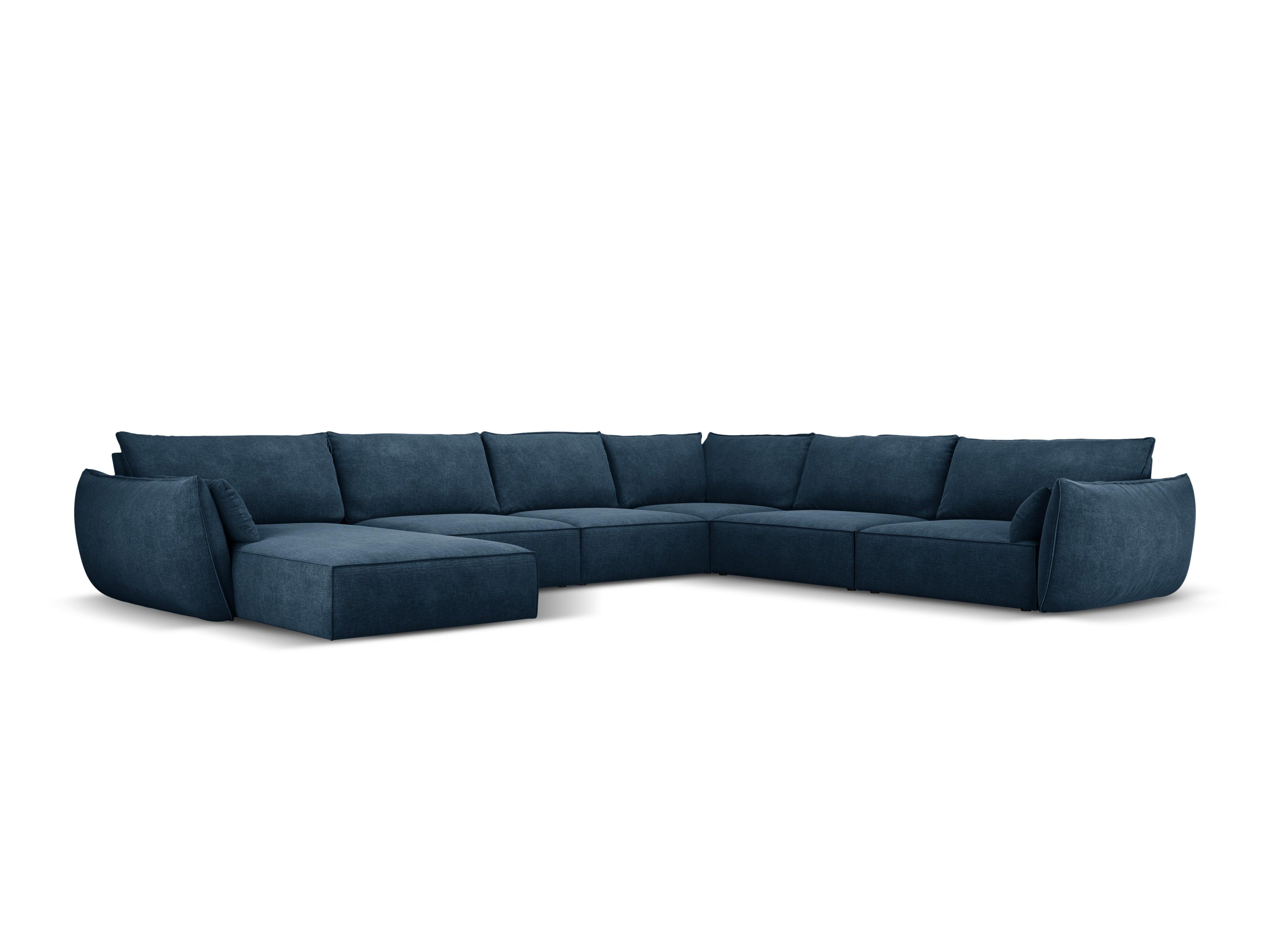 Narożnik panoramiczny w tkaninie szenilowej prawostronny VANDA granat królewski Mazzini Sofas Eye on Design
