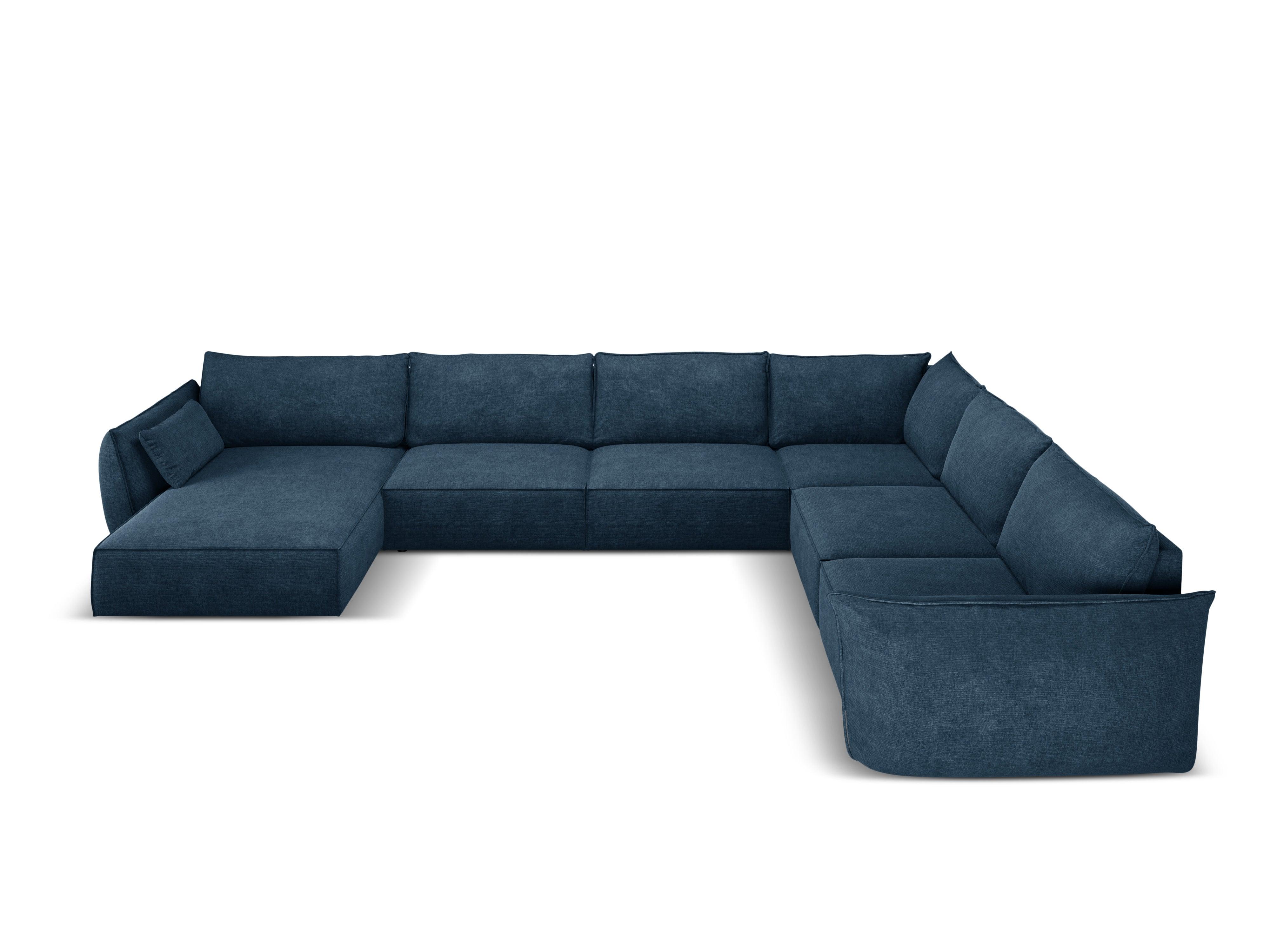 Narożnik panoramiczny w tkaninie szenilowej prawostronny VANDA granat królewski Mazzini Sofas Eye on Design