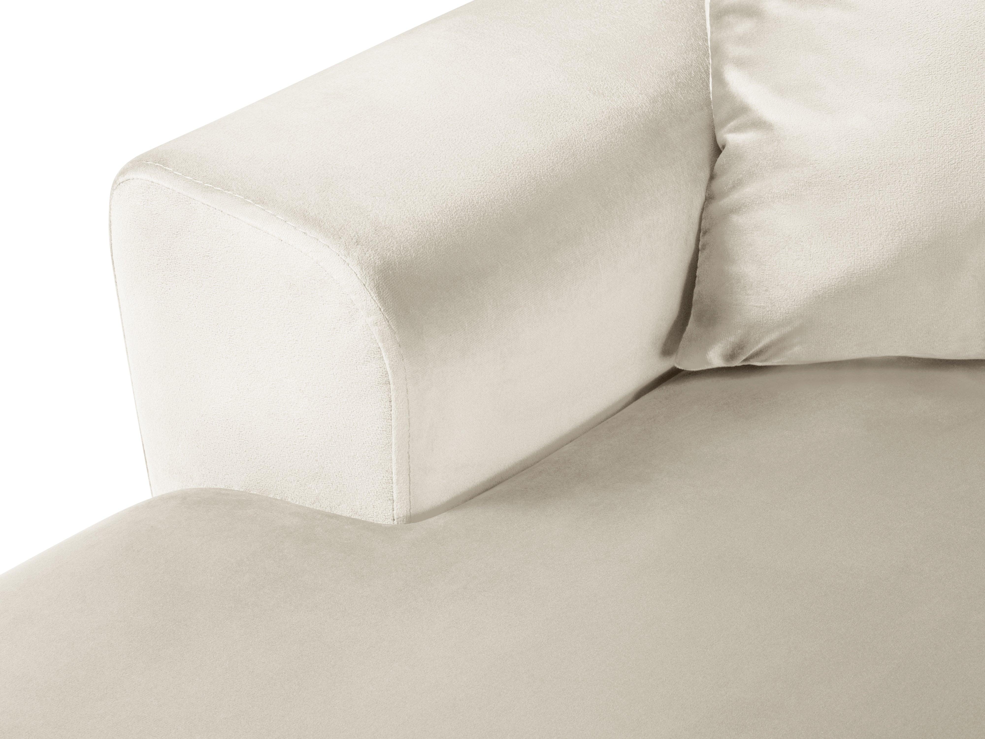 Narożnik prawostronny aksamitny panoramiczny z funkcją spania KYOTO beżowy ze złotą podstawą Cosmopolitan Design Eye on Design