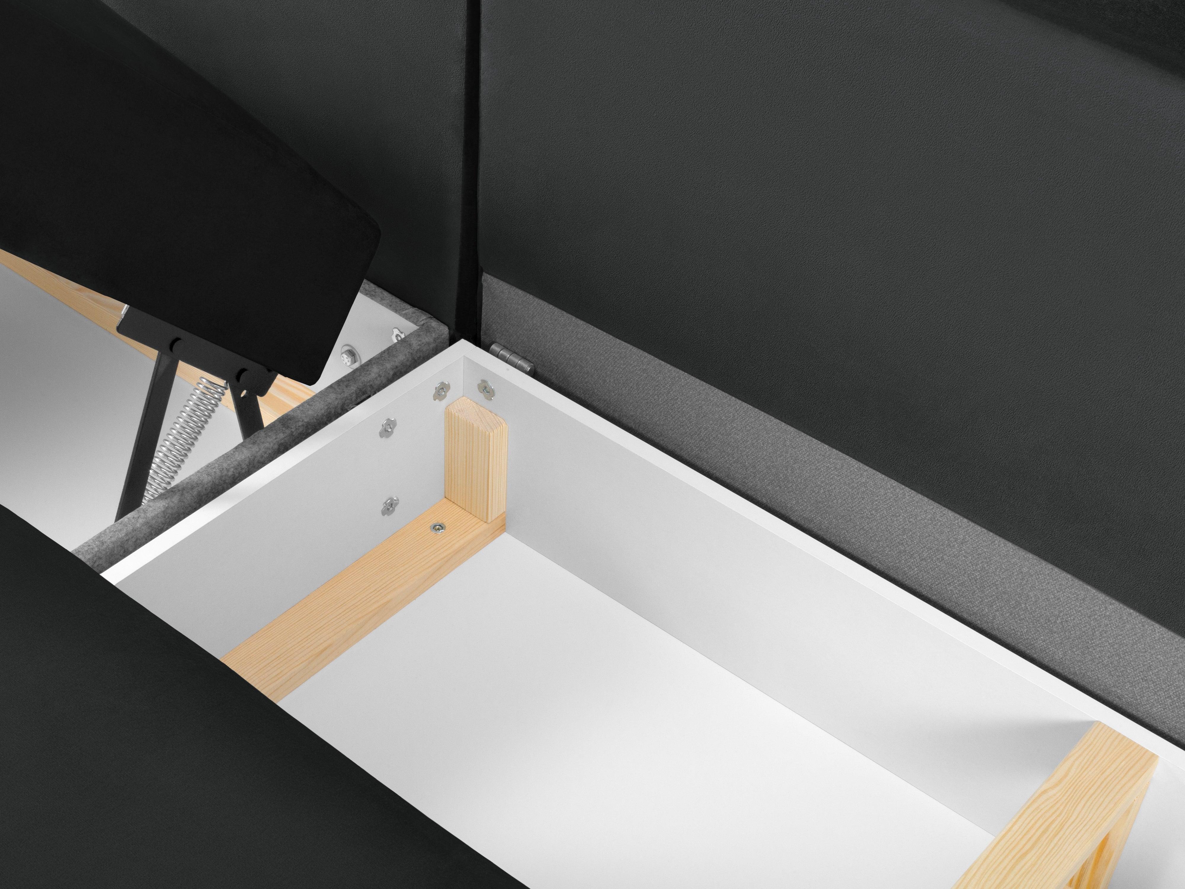 Narożnik prawostronny aksamitny panoramiczny z funkcją spania KYOTO ciemnoszary ze złotą podstawą Cosmopolitan Design Eye on Design