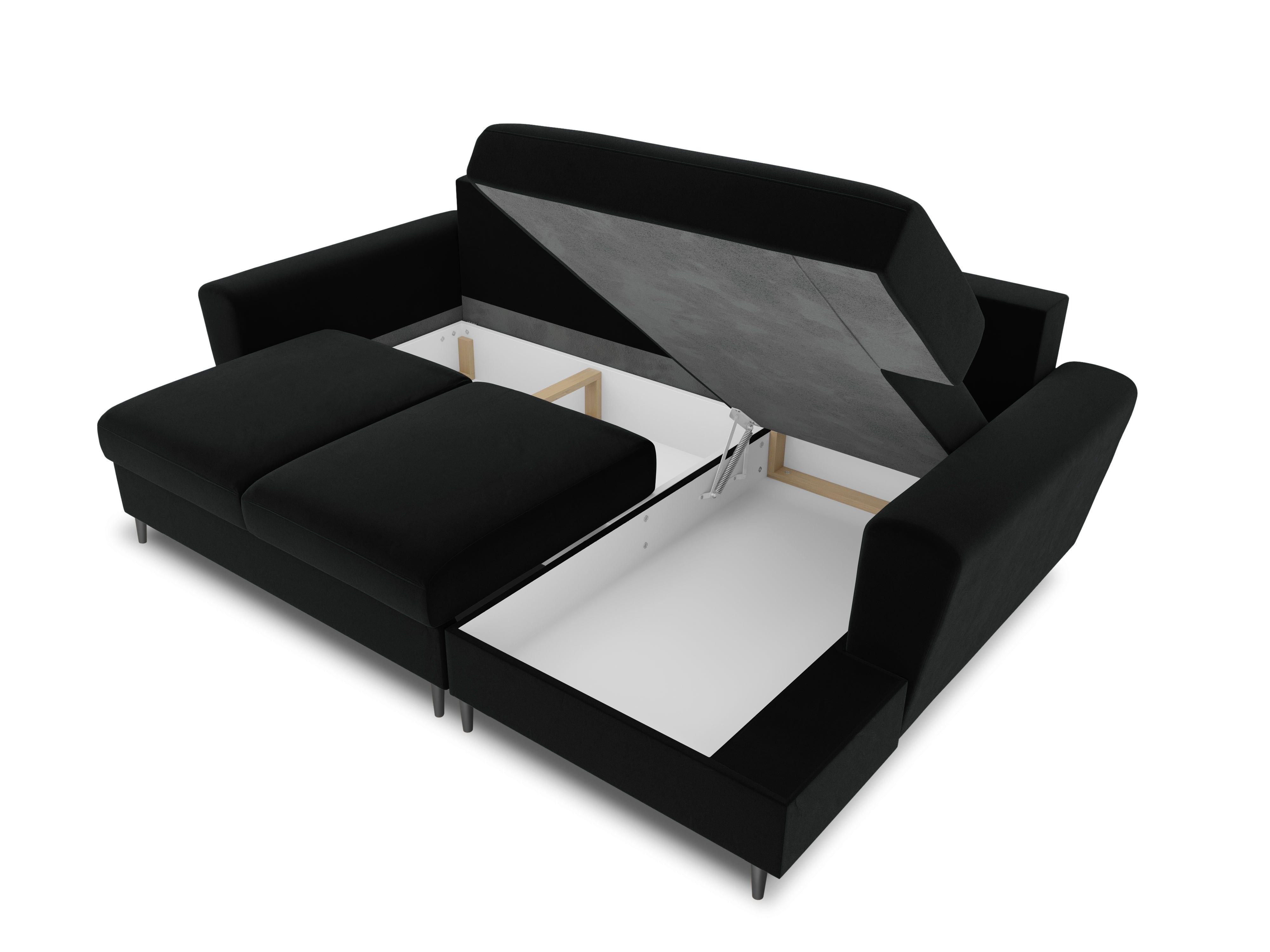 Narożnik prawostronny aksamitny z funkcją spania KYOTO czarny z czarną podstawą Cosmopolitan Design Eye on Design