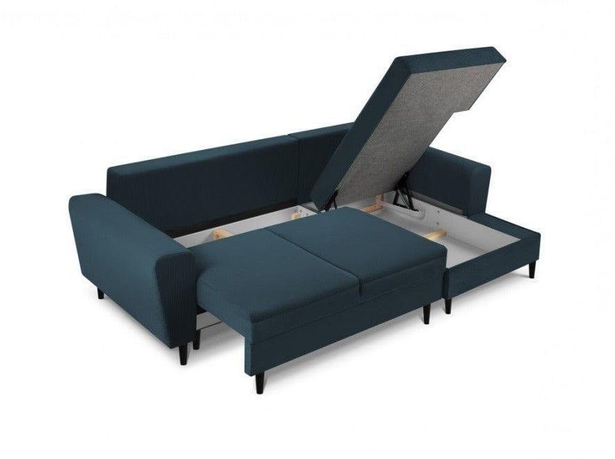 Narożnik prawostronny sztruksowy z funkcją spania KYOTO ciemnoniebieski Cosmopolitan Design Eye on Design