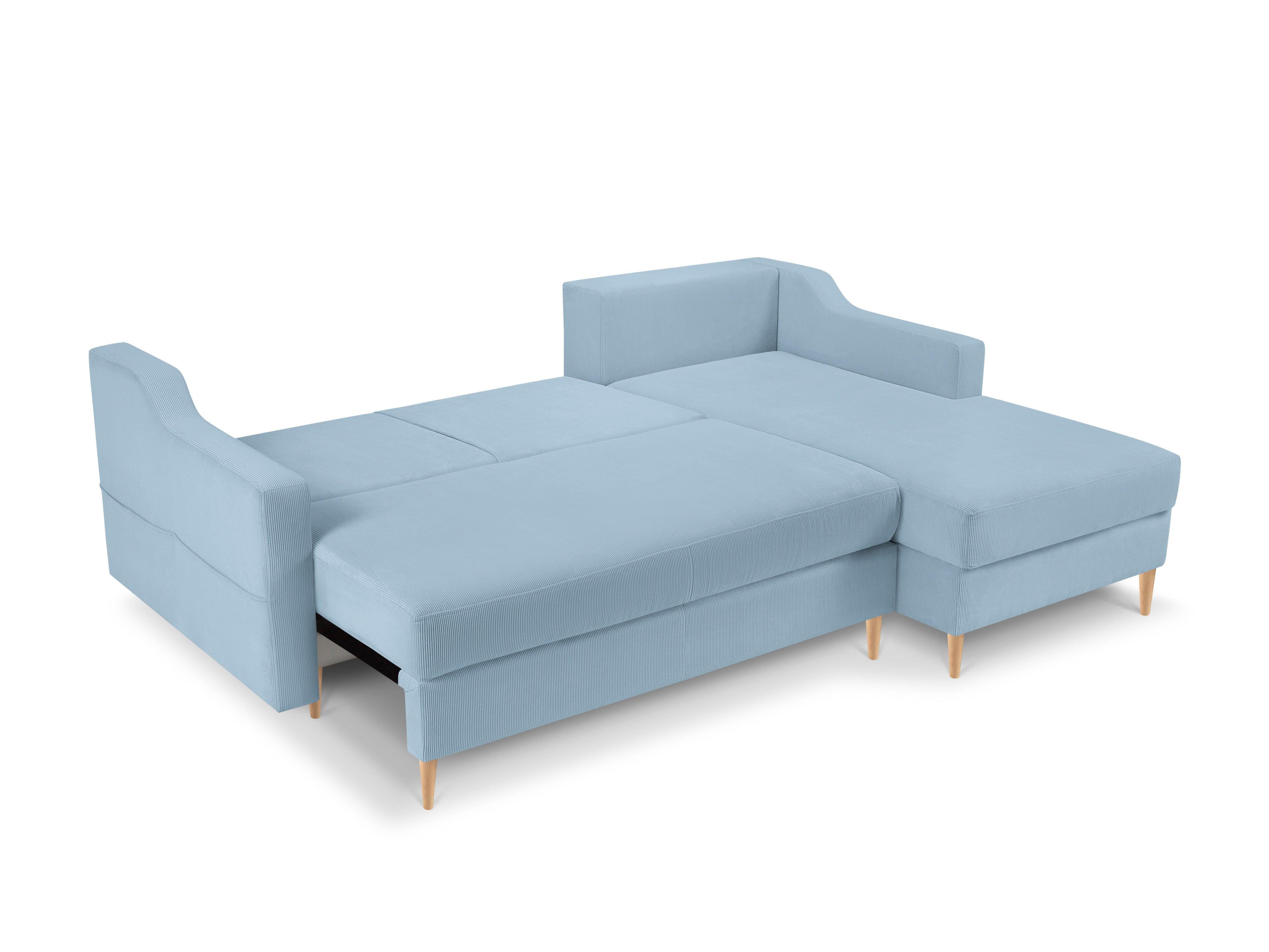 Narożnik prawostronny sztruksowy z funkcją spania ROSE jasnoniebieski Mazzini Sofas Eye on Design