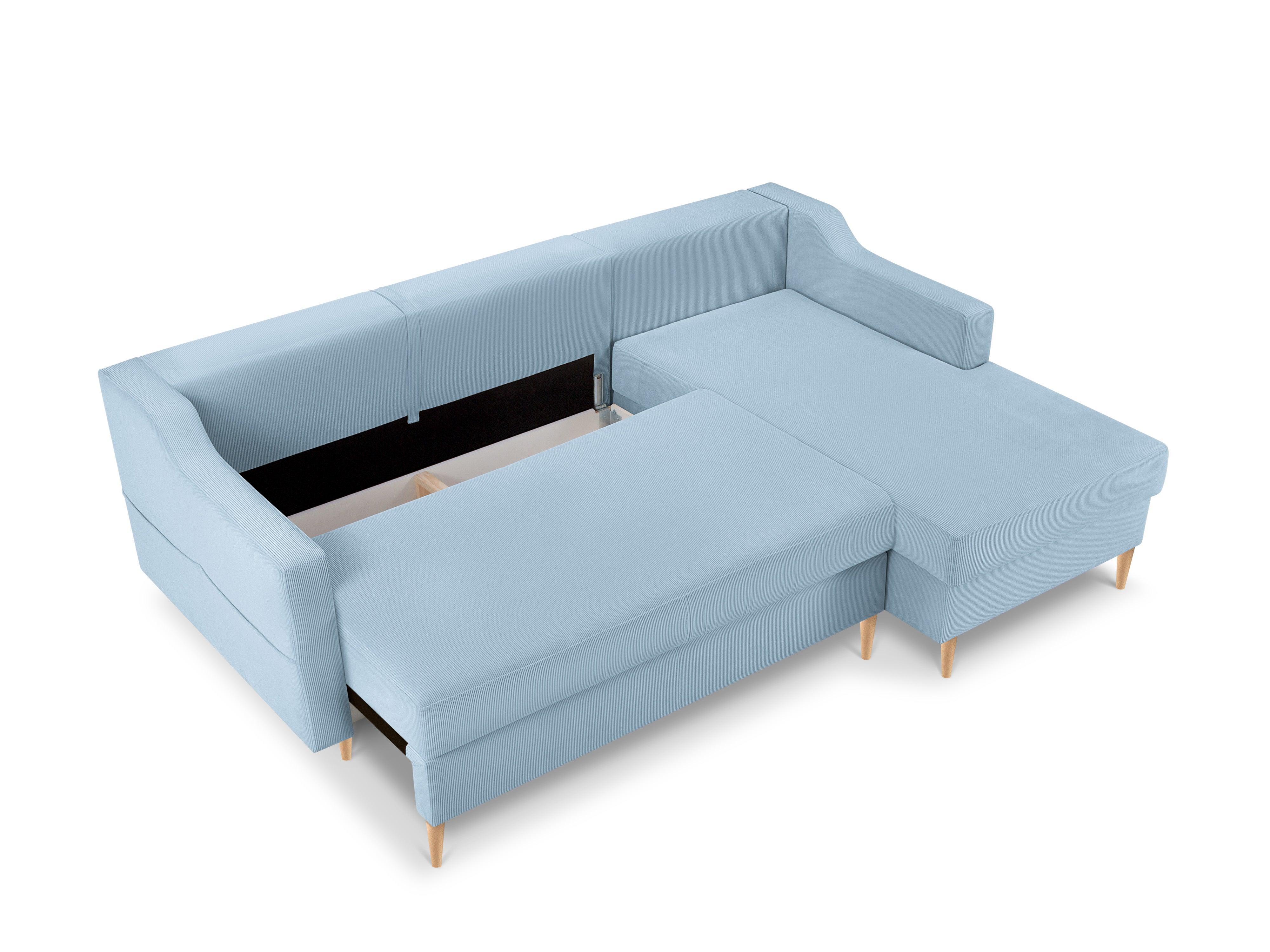 Narożnik prawostronny sztruksowy z funkcją spania ROSE jasnoniebieski Mazzini Sofas Eye on Design