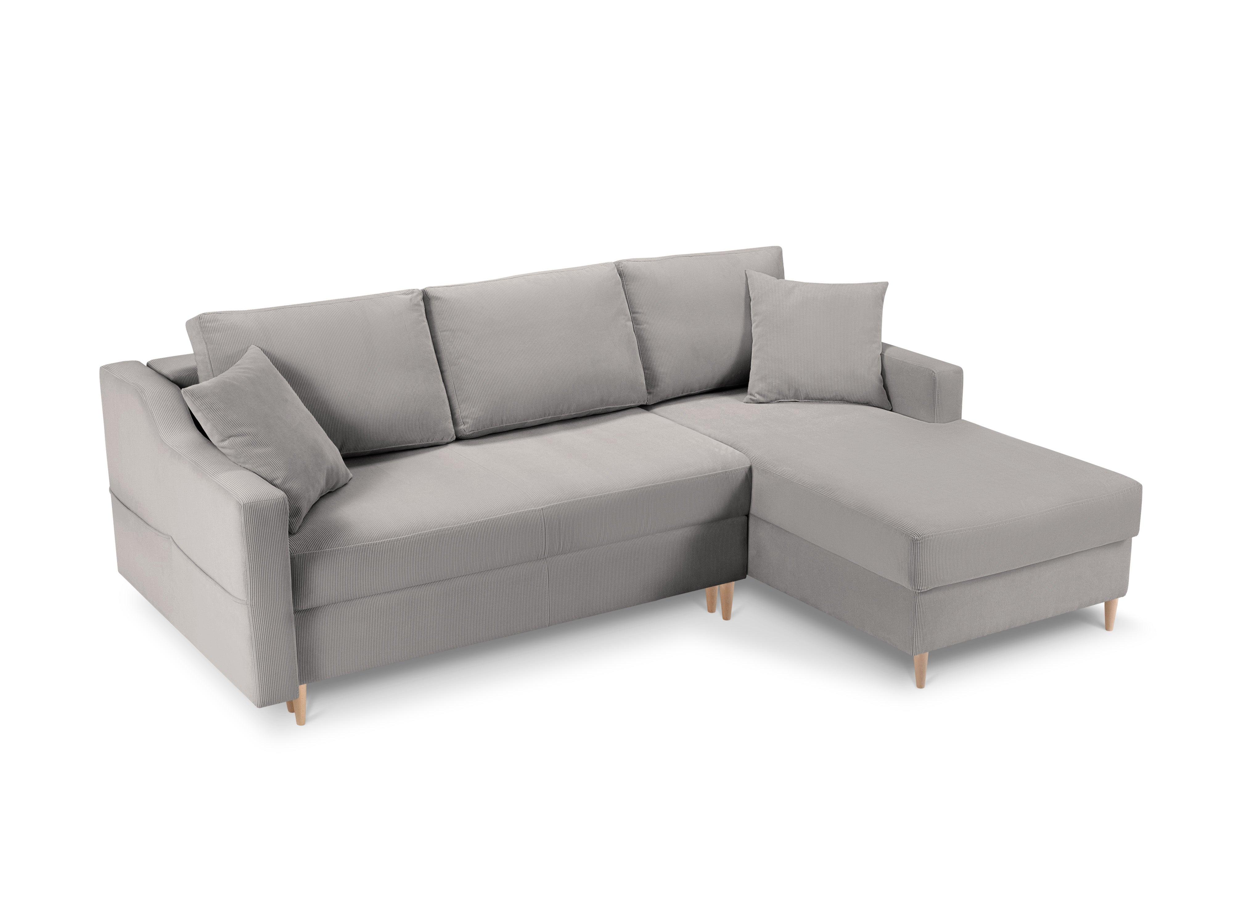 Narożnik prawostronny sztruksowy z funkcją spania ROSE jasnoszary Mazzini Sofas Eye on Design