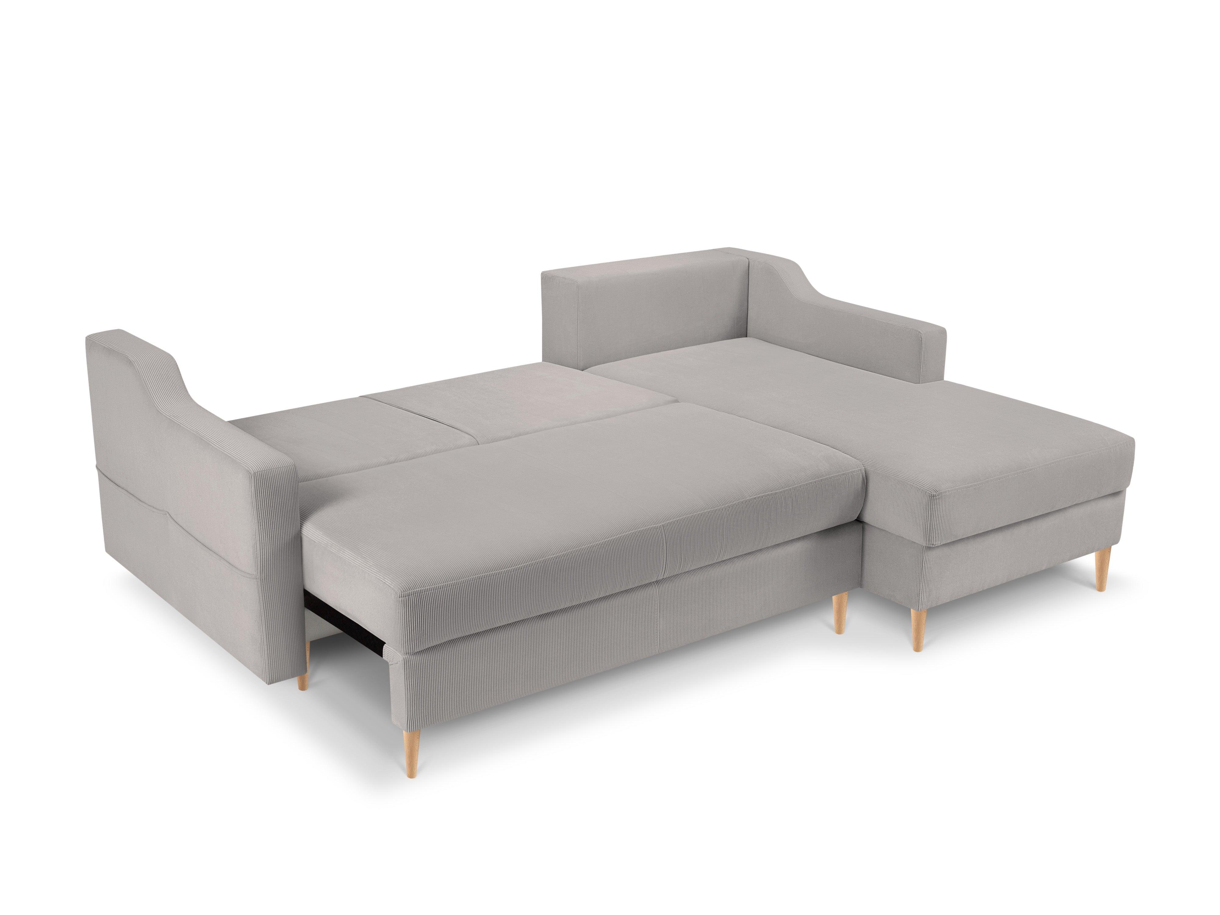 Narożnik prawostronny sztruksowy z funkcją spania ROSE jasnoszary Mazzini Sofas Eye on Design
