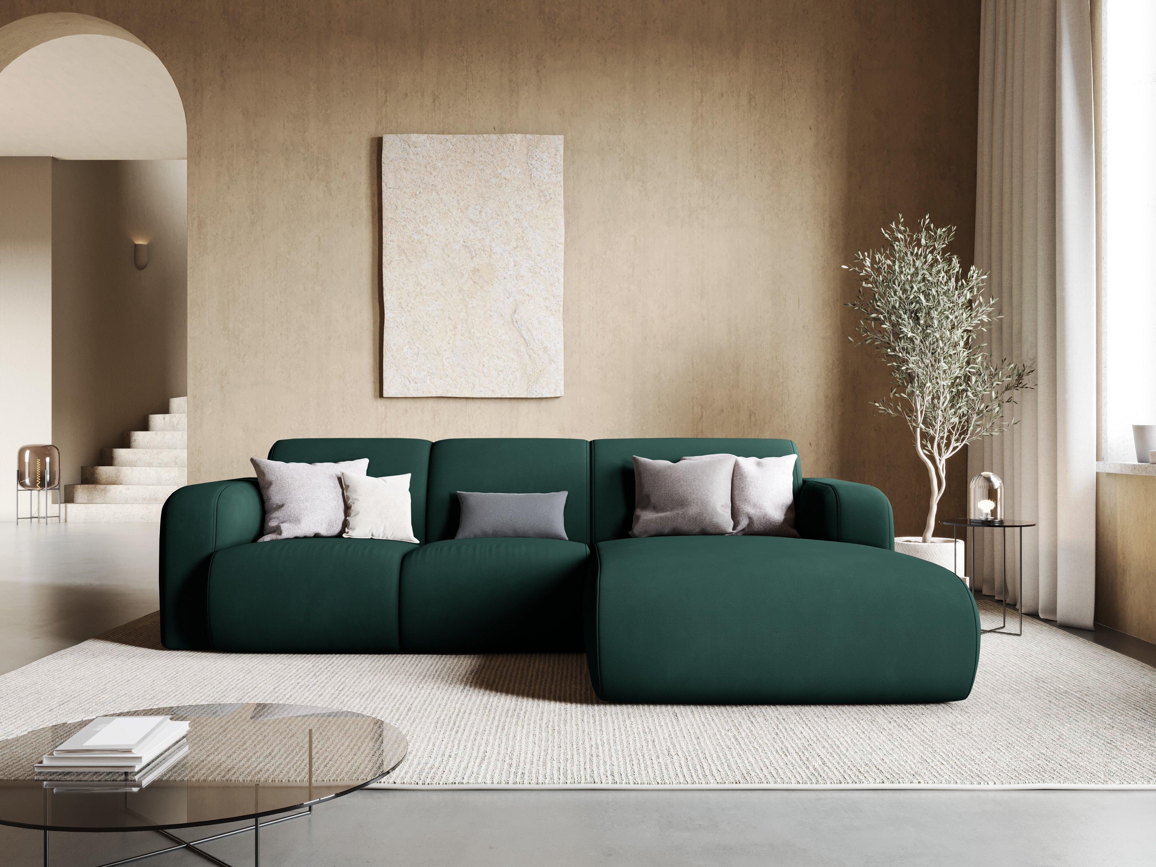 Narożnik prawostronny w tkaninie chenillowej 4-osobowy LOLA butelkowa zieleń Windsor & Co Eye on Design