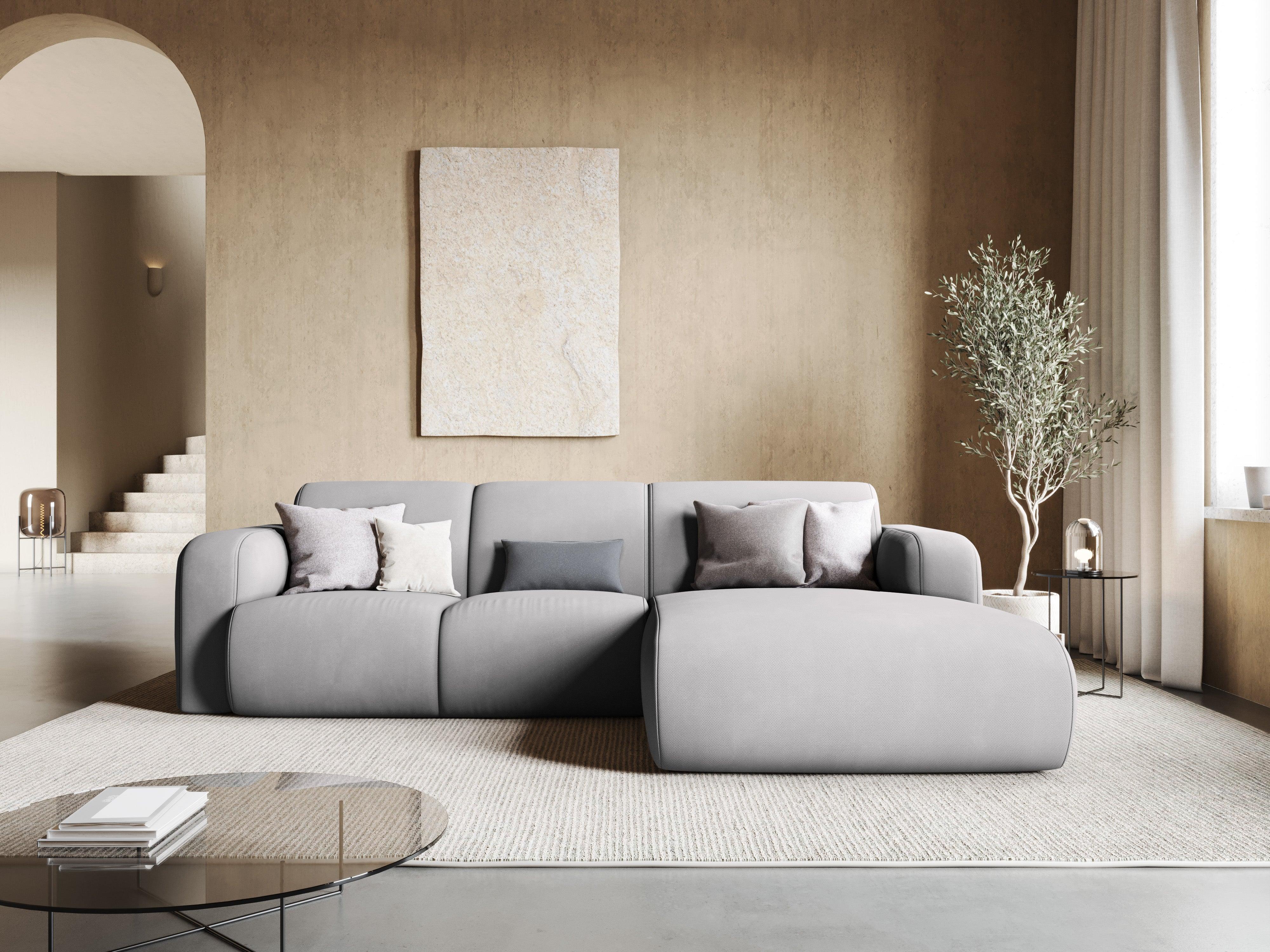 Narożnik prawostronny w tkaninie chenillowej 4-osobowy LOLA jasnoszary Windsor & Co Eye on Design