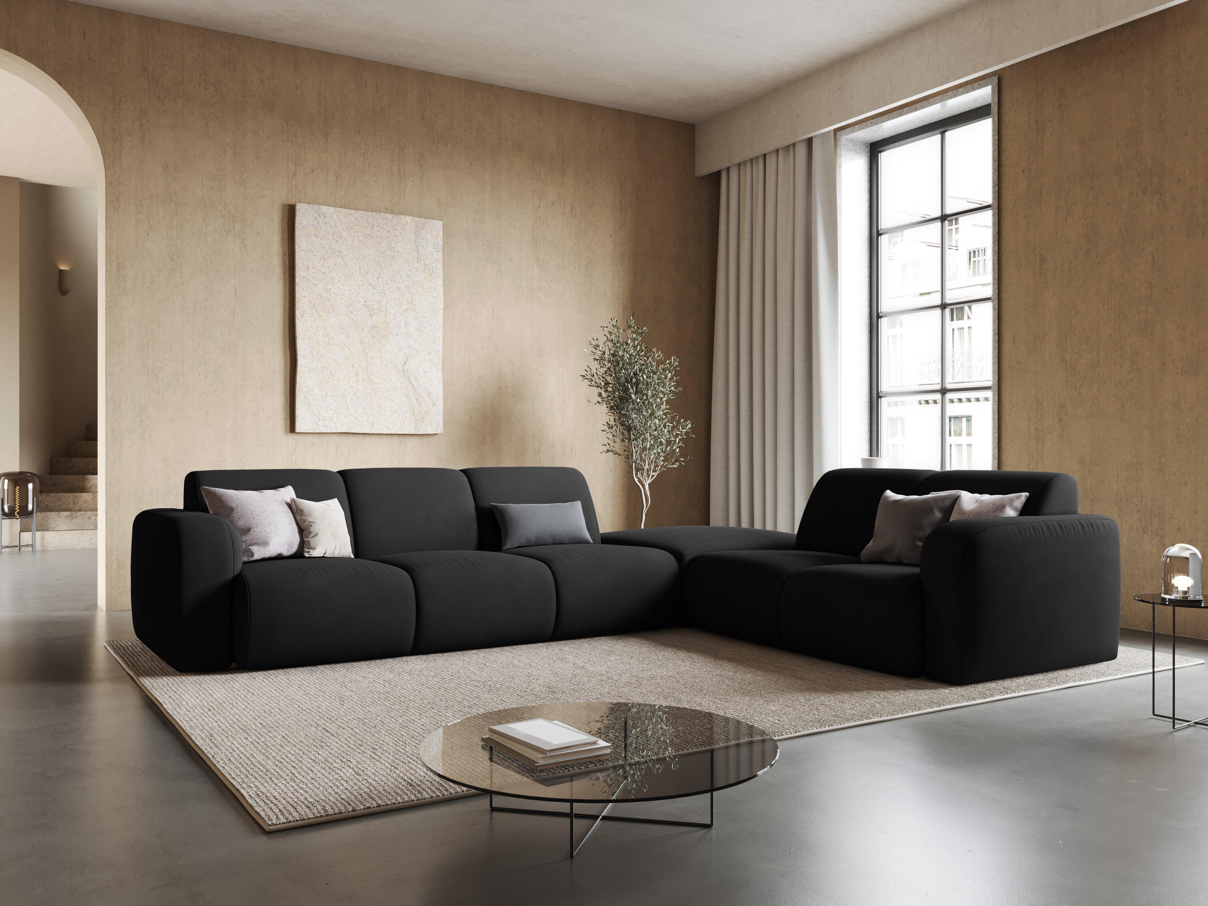 Narożnik prawostronny w tkaninie chenillowej 6-osobowy LOLA czarny Windsor & Co Eye on Design