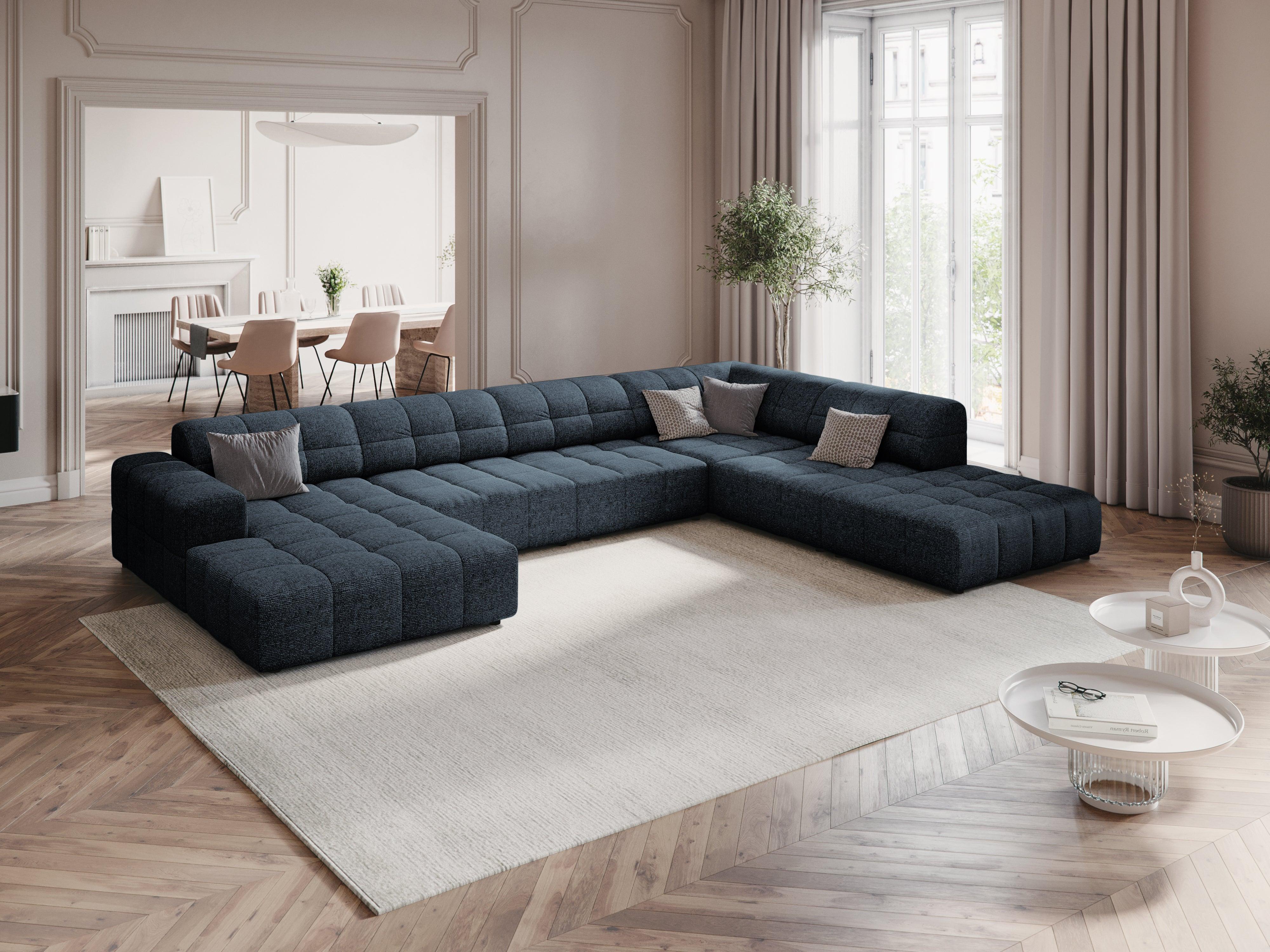 Narożnik w kształcie U prawostronny CHICAGO niebieski szenil Cosmopolitan Design Eye on Design