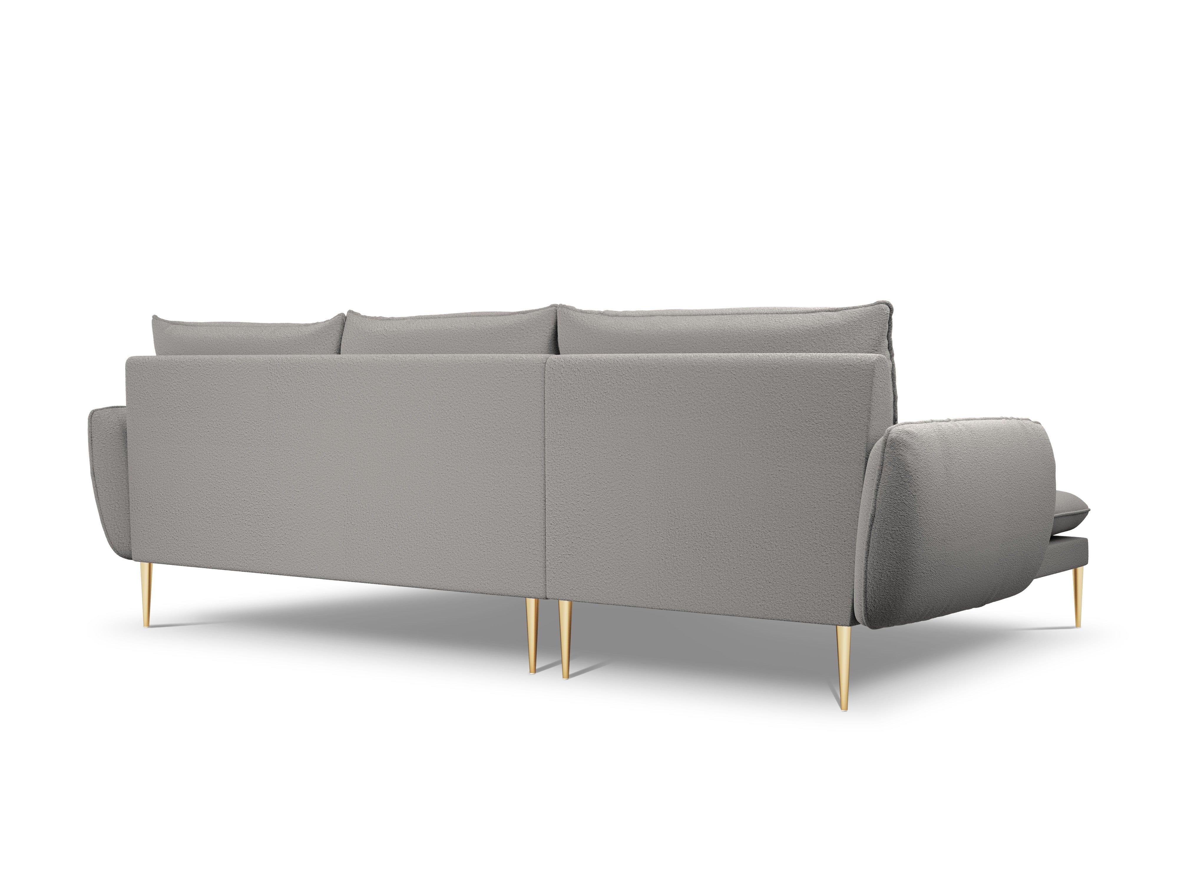 Narożnik w tkaninie boucle lewostronny VIENNA szary ze złotą podstawą Cosmopolitan Design Eye on Design