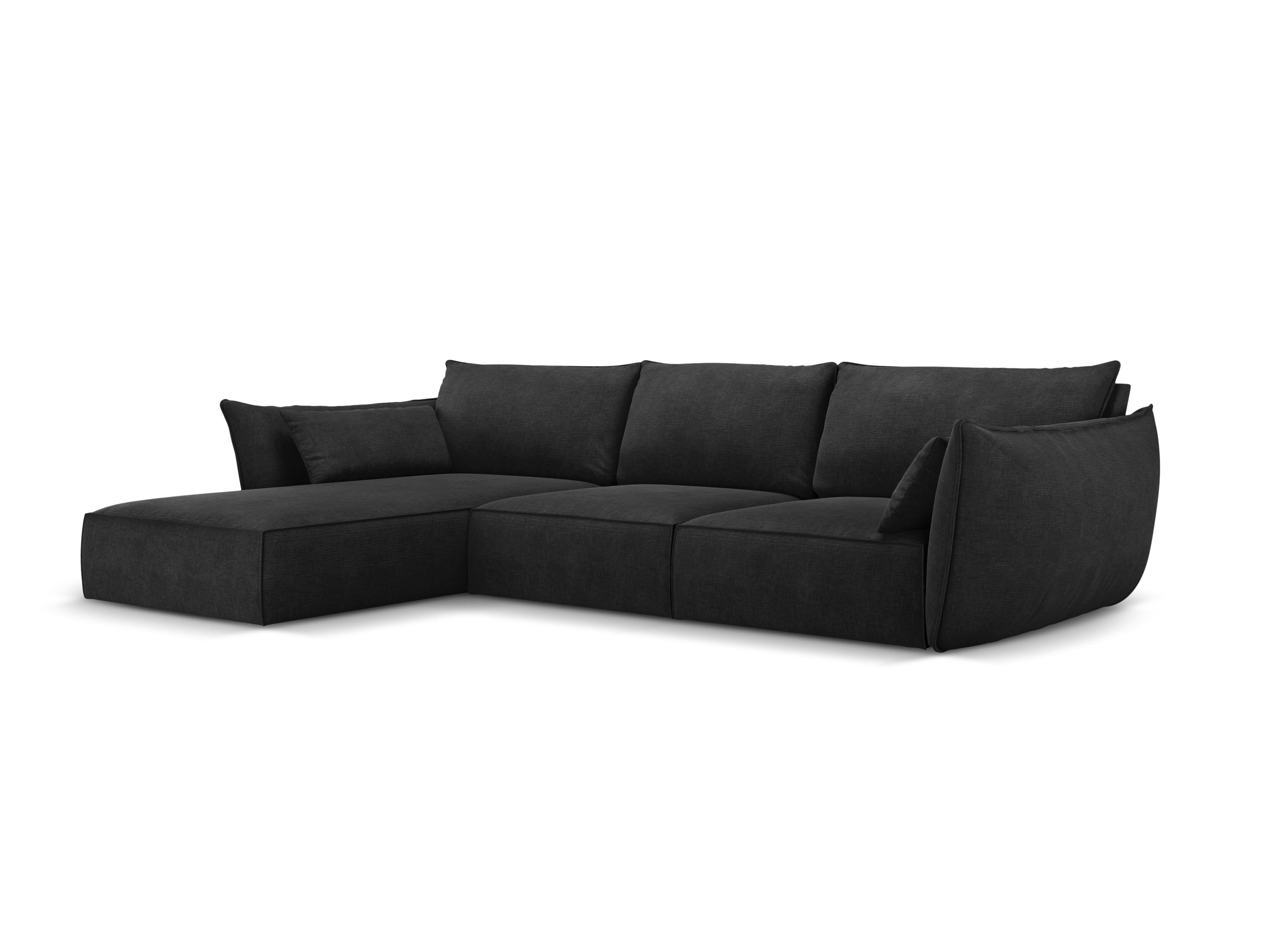 Narożnik w tkaninie szenilowej lewostronny 4-osobowy VANDA czarny Mazzini Sofas Eye on Design