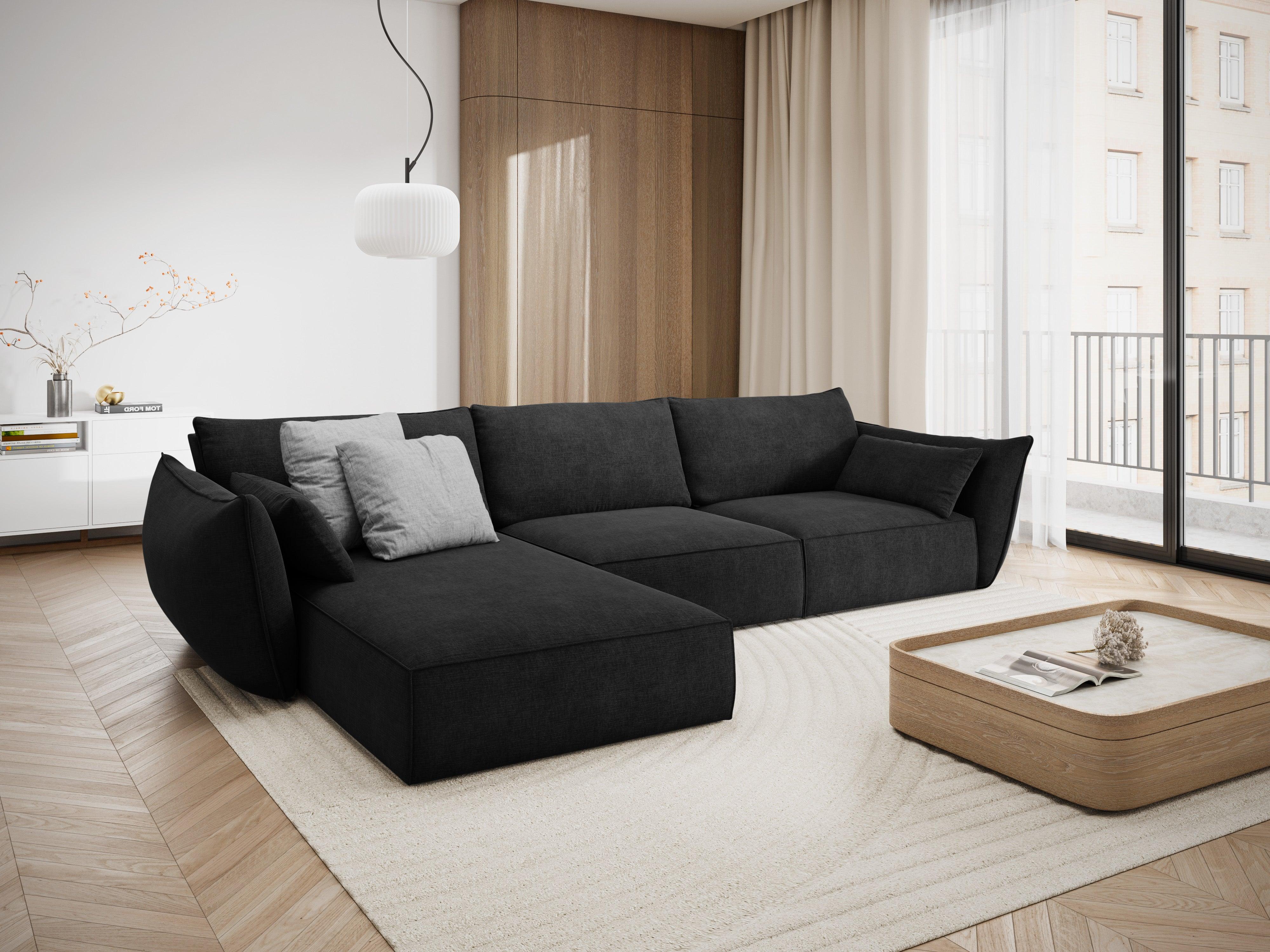 Narożnik w tkaninie szenilowej lewostronny 4-osobowy VANDA czarny Mazzini Sofas Eye on Design