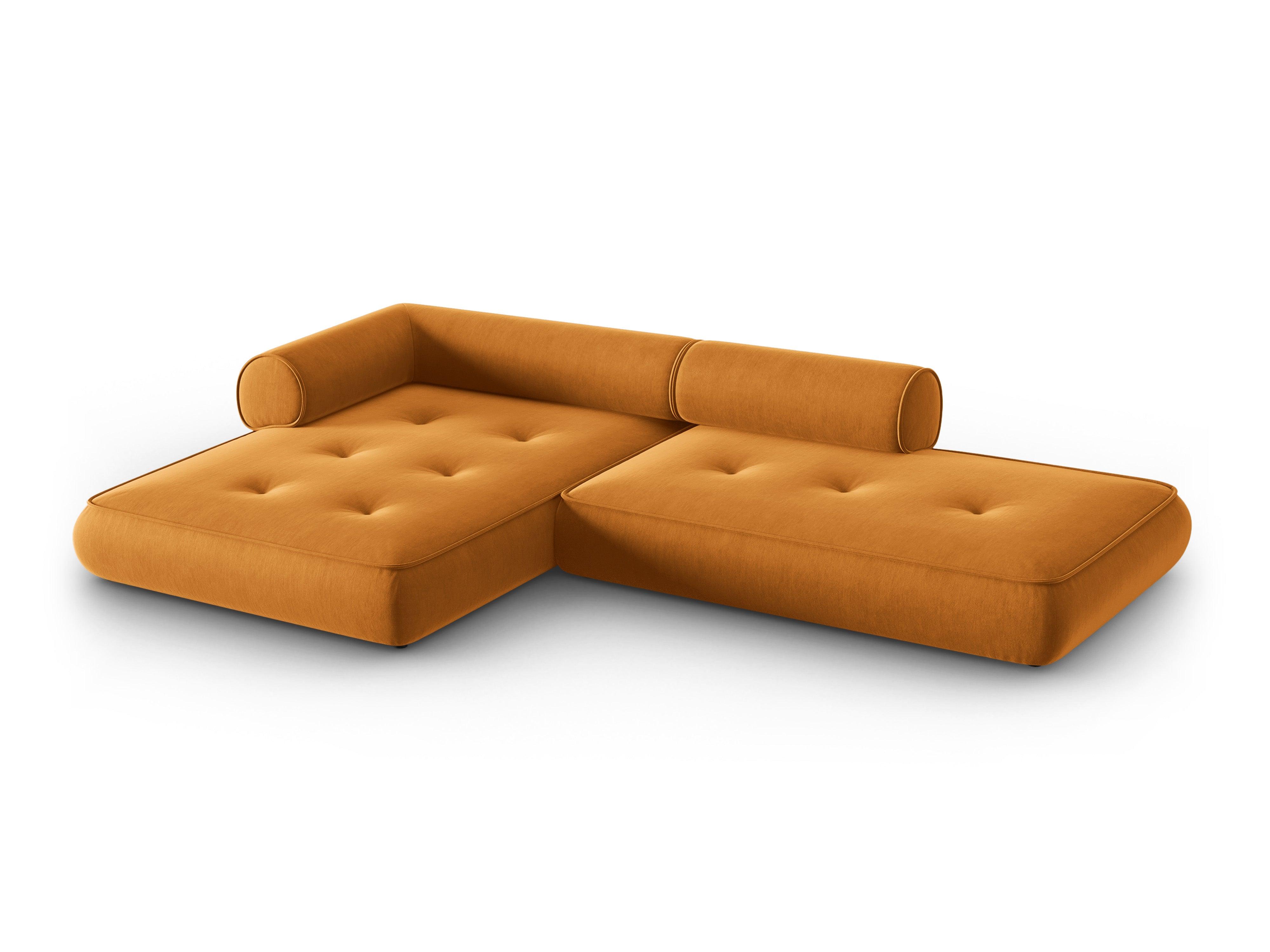 Narożnik w tkaninie szenilowej lewostronny otwarty LILY musztardowy Maison Heritage Eye on Design