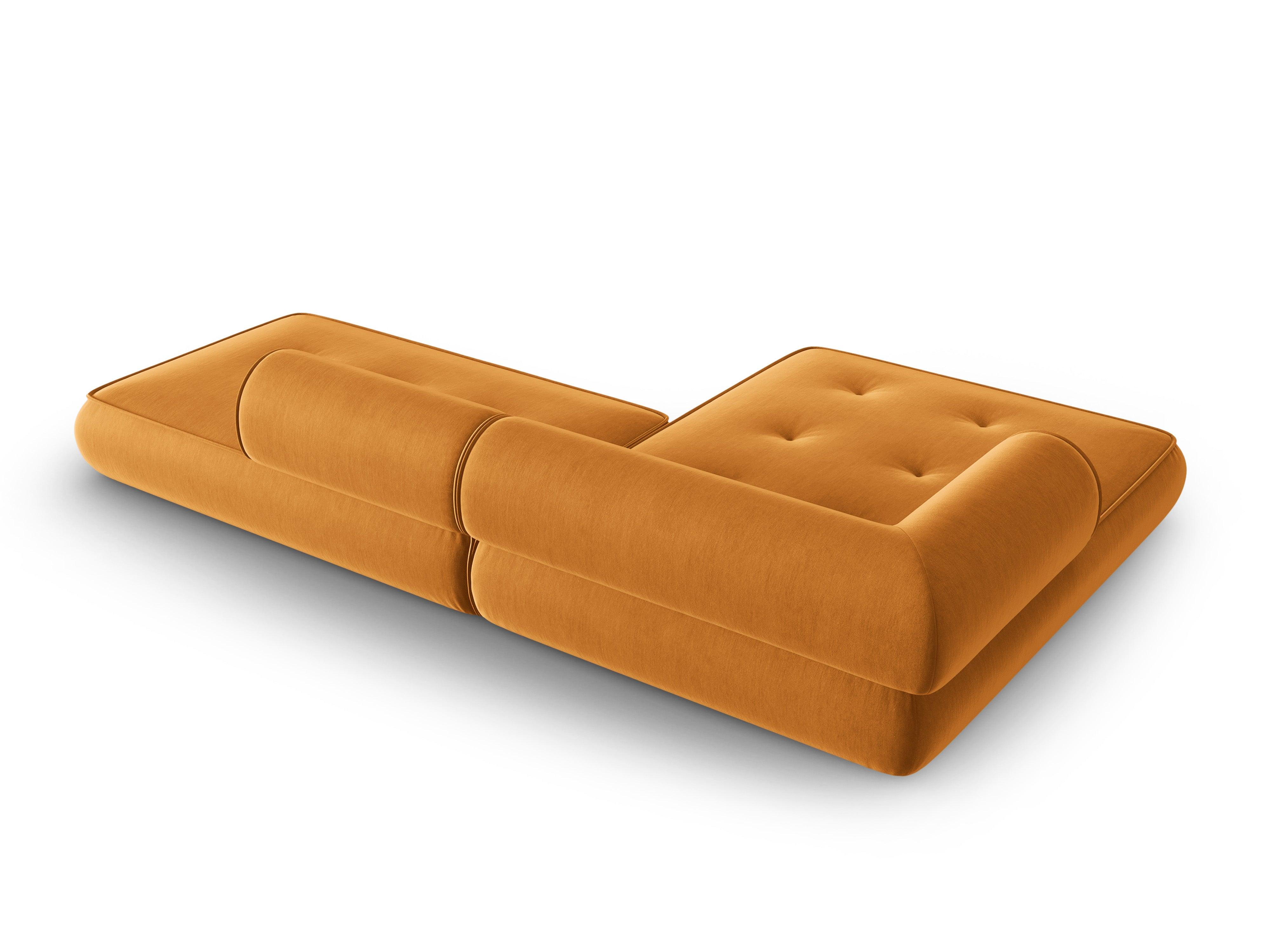 Narożnik w tkaninie szenilowej lewostronny otwarty LILY musztardowy Maison Heritage Eye on Design