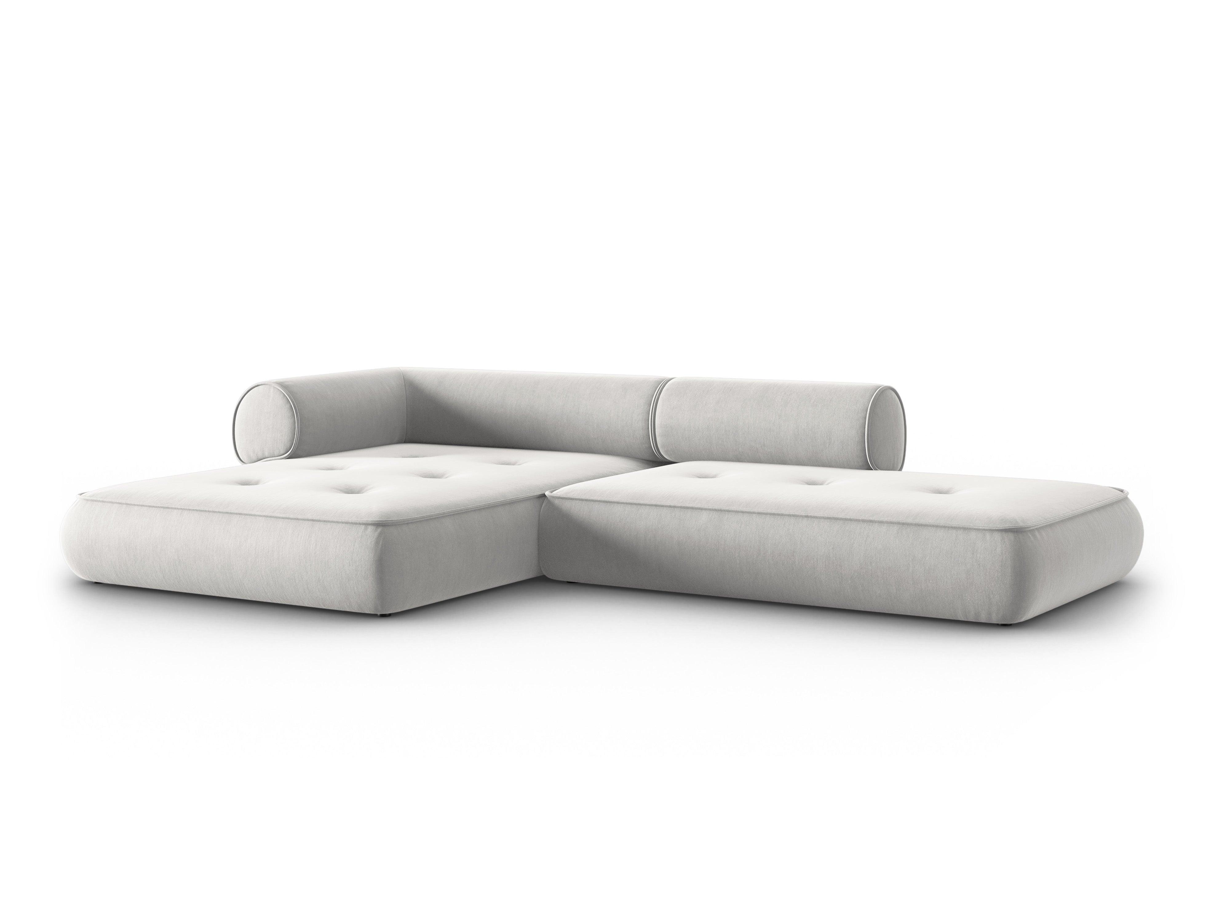 Narożnik w tkaninie szenilowej lewostronny otwarty LILY srebrny Maison Heritage Eye on Design