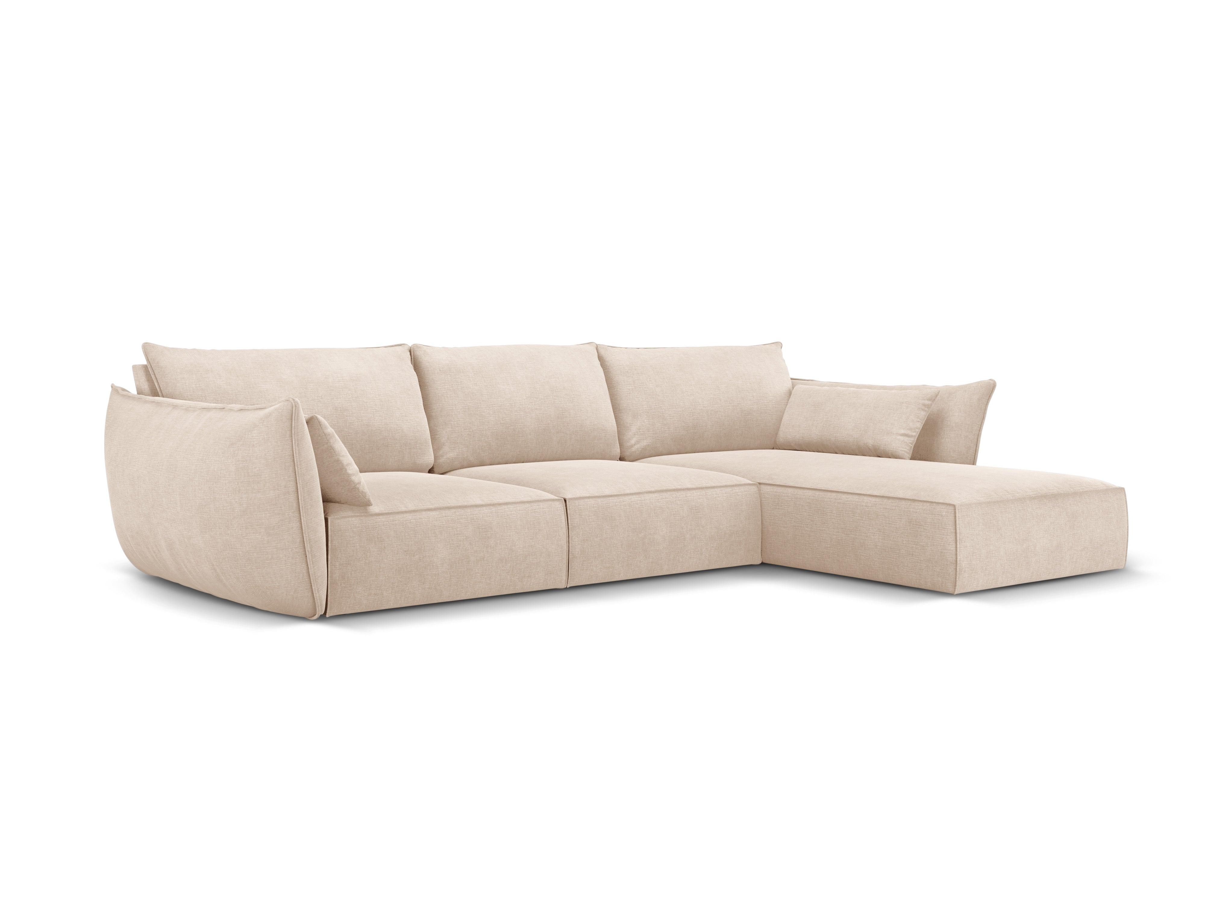 Narożnik w tkaninie szenilowej prawostronny 4-osobowy VANDA beżowy Mazzini Sofas Eye on Design