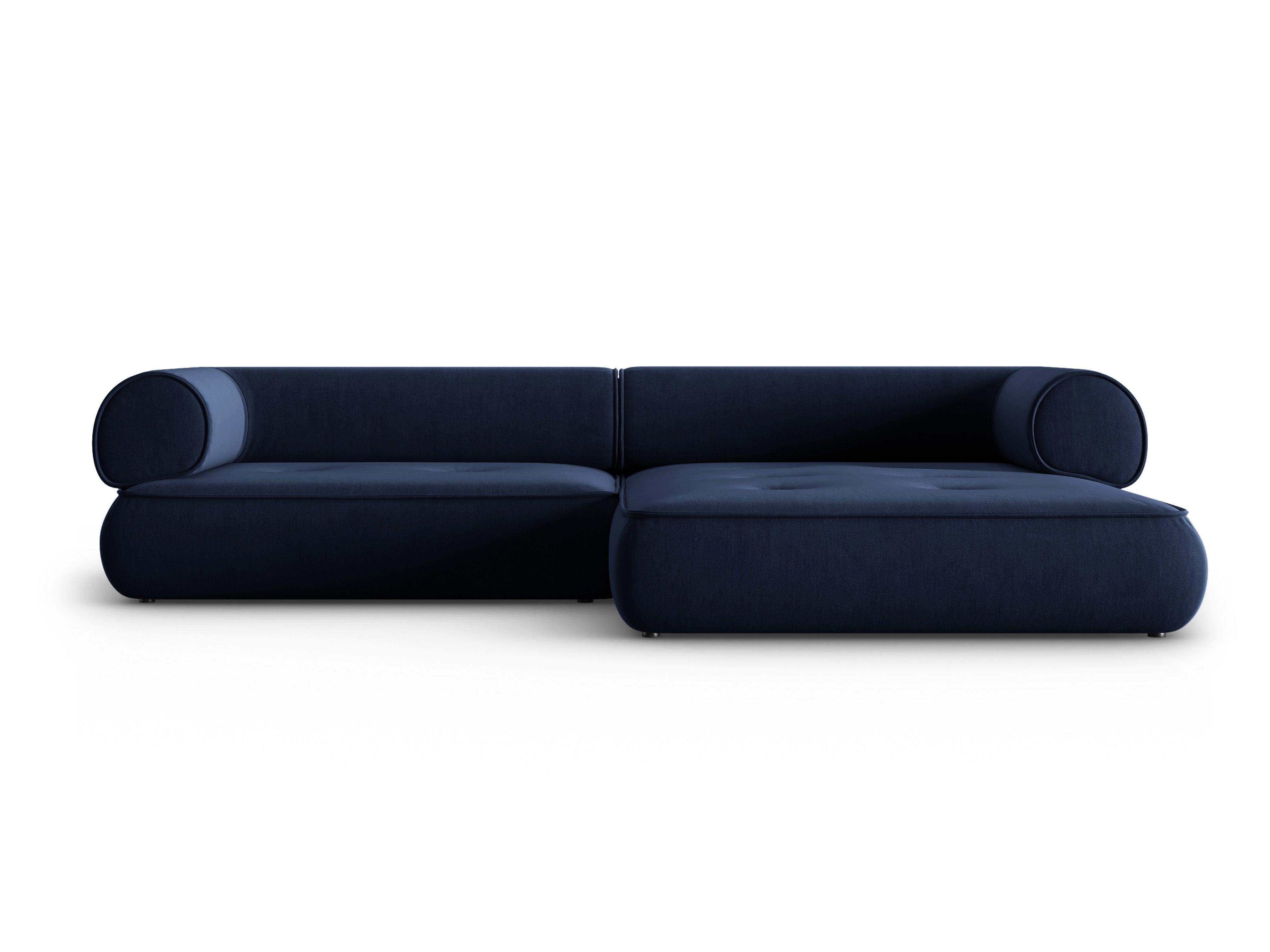 Narożnik w tkaninie szenilowej prawostronny LILY ciemnoniebieski Maison Heritage Eye on Design