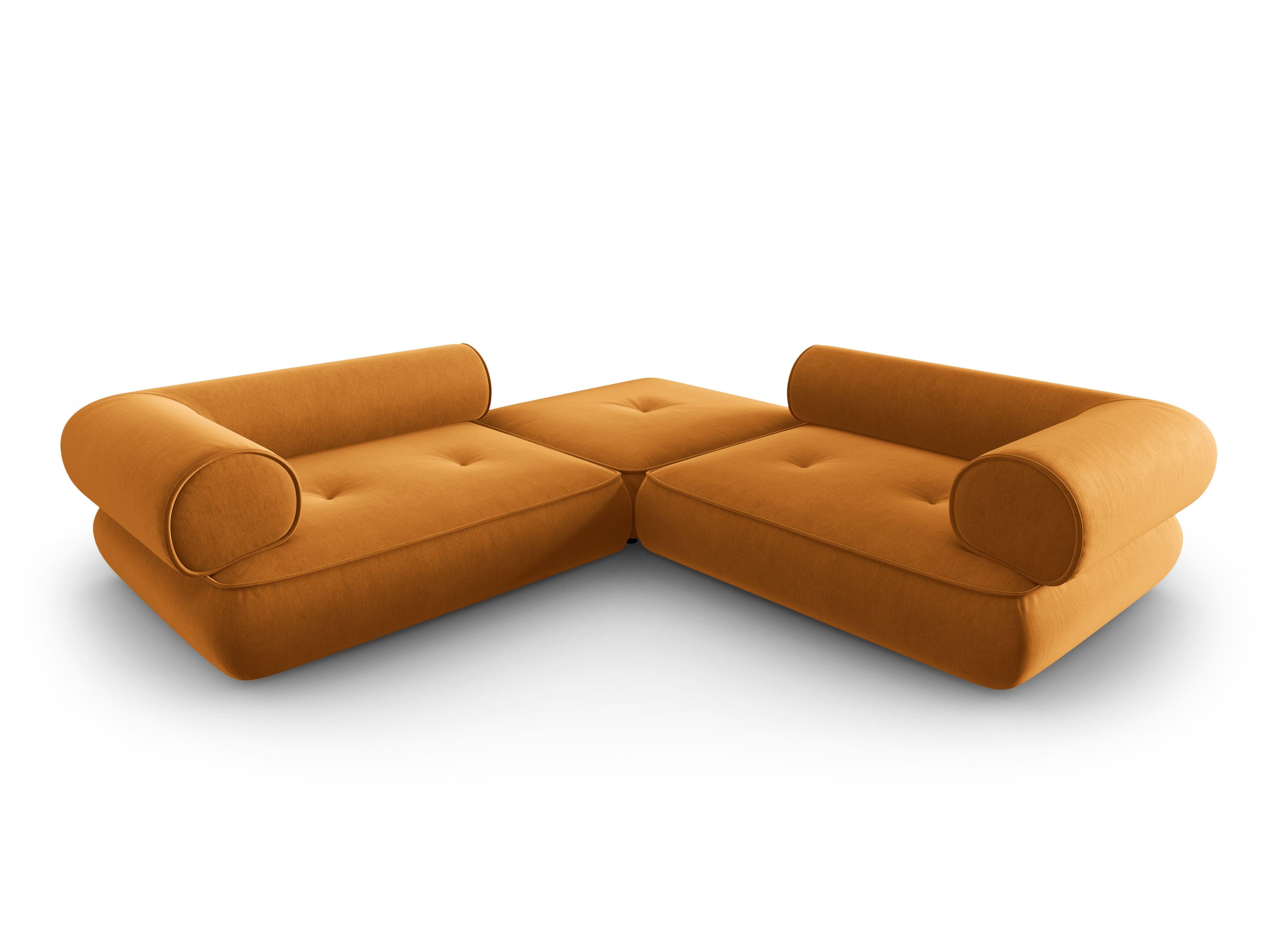 Narożnik w tkaninie szenilowej symetryczny otwarty LILY musztardowy Maison Heritage Eye on Design