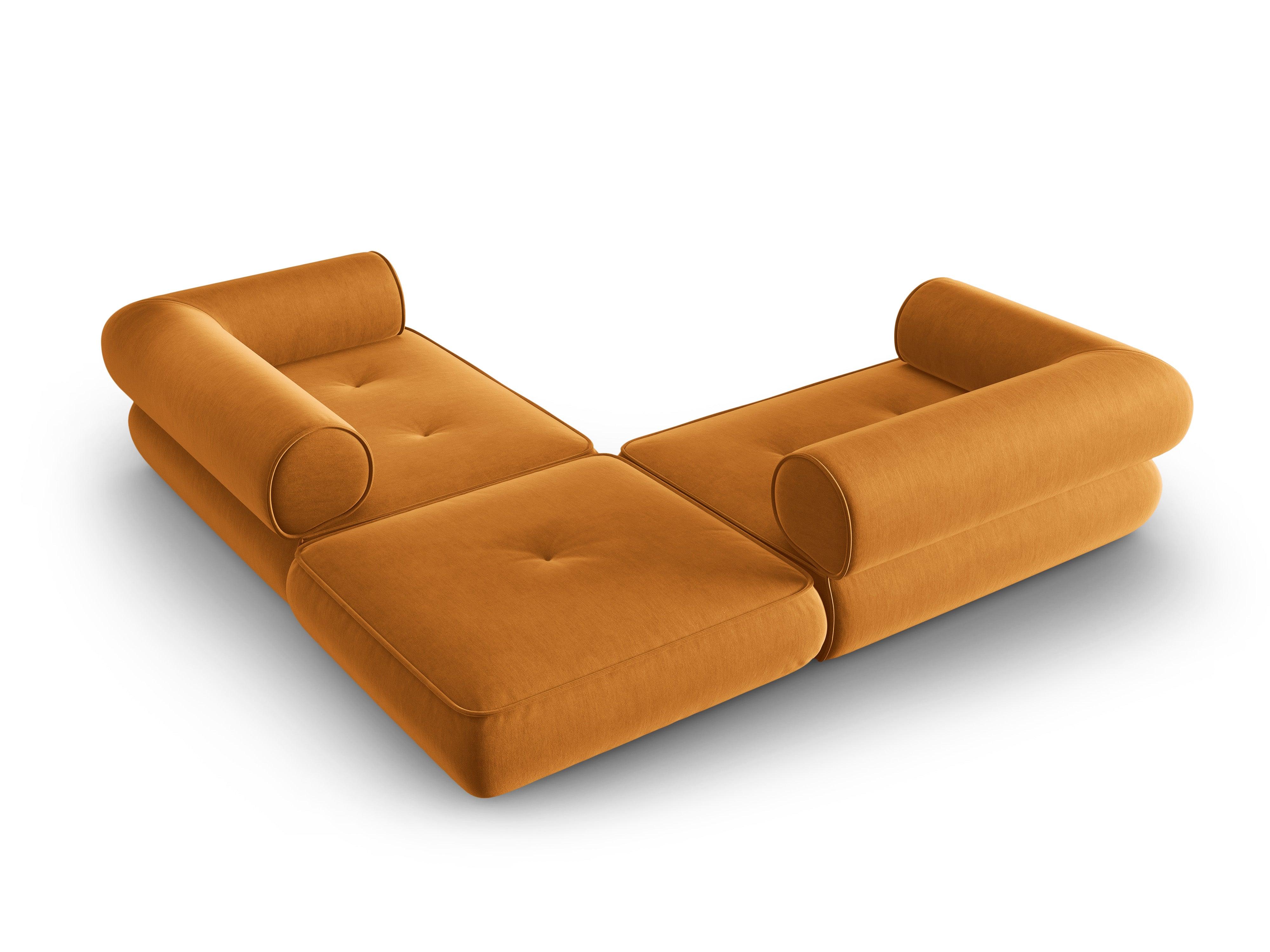 Narożnik w tkaninie szenilowej symetryczny otwarty LILY musztardowy Maison Heritage Eye on Design