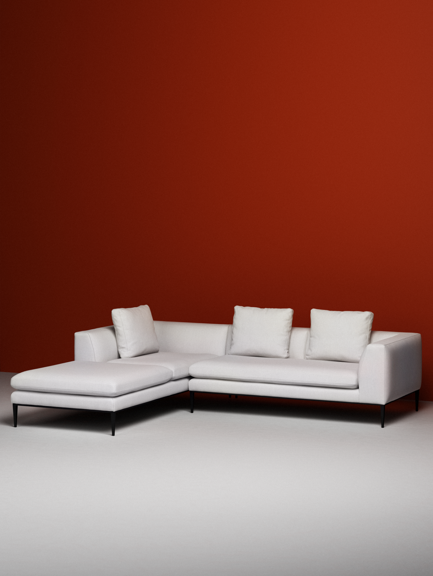 Left-facing 3-seater NASH upholstered corner sofa with black base