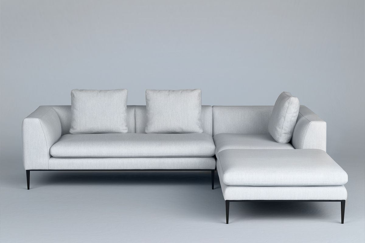 Left-facing 3-seater NASH upholstered corner sofa with black base