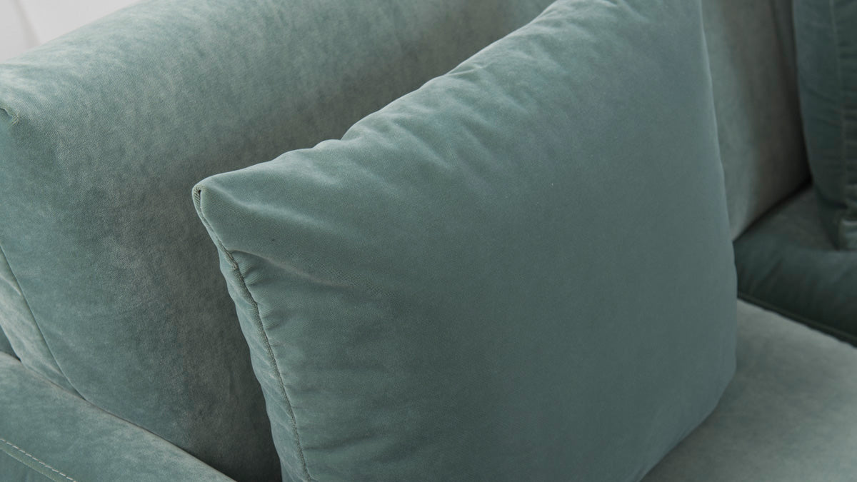 Sofa PARADISE gestoffeerd met een eiken basis