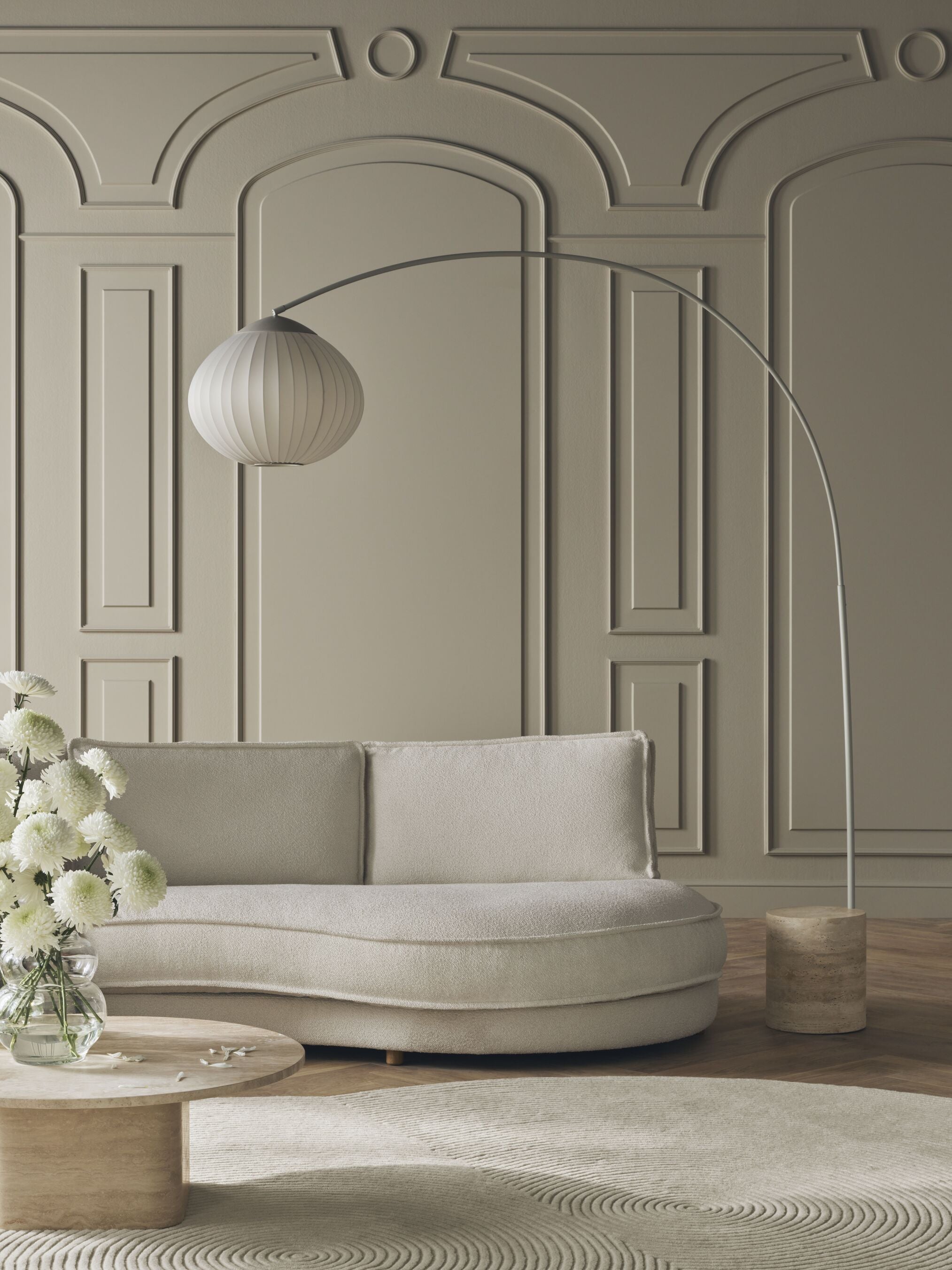 3-module bank NOORA met afgeronde rechterzijde en eiken basis