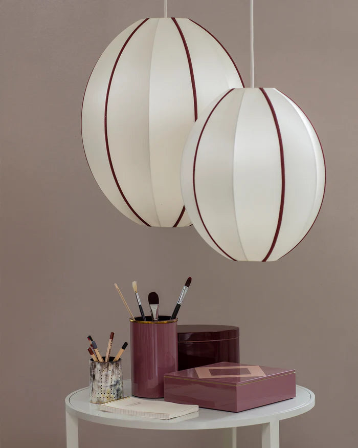 Oval lampshade broken white with burgundy