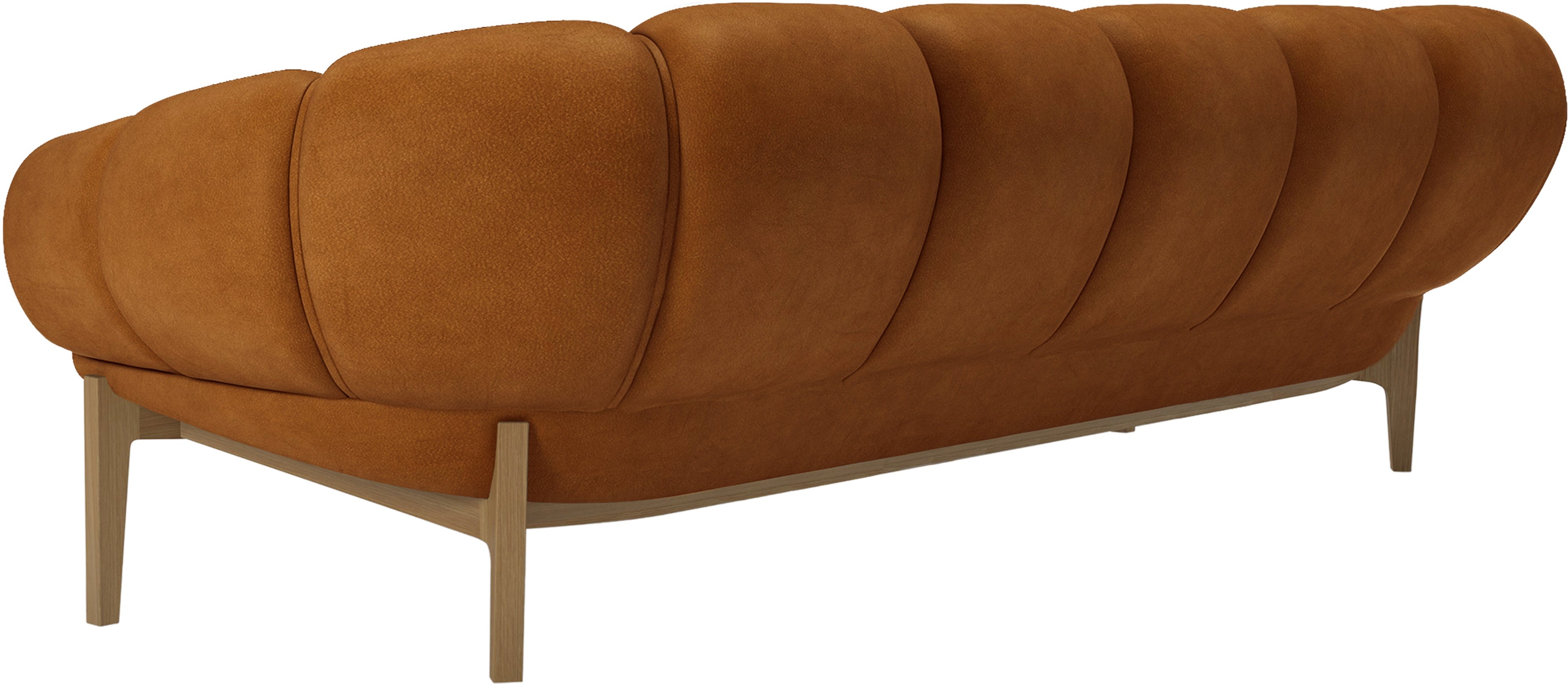 3-seater Sofa CROISSANT upholstered in leather with an oak base