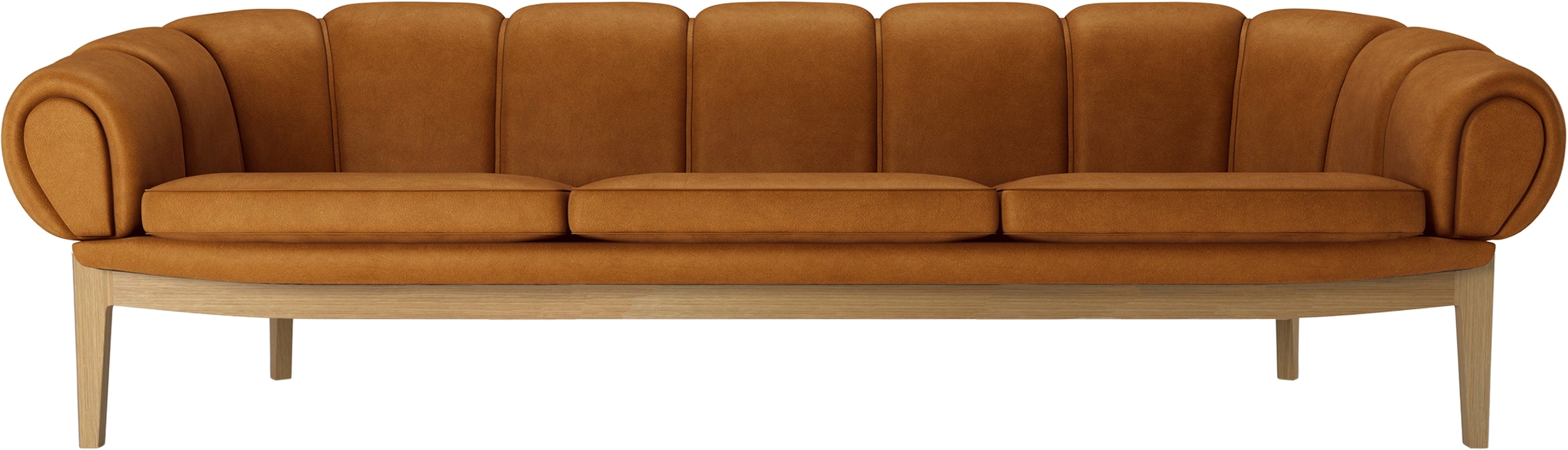 3-seater Sofa CROISSANT upholstered in leather with an oak base