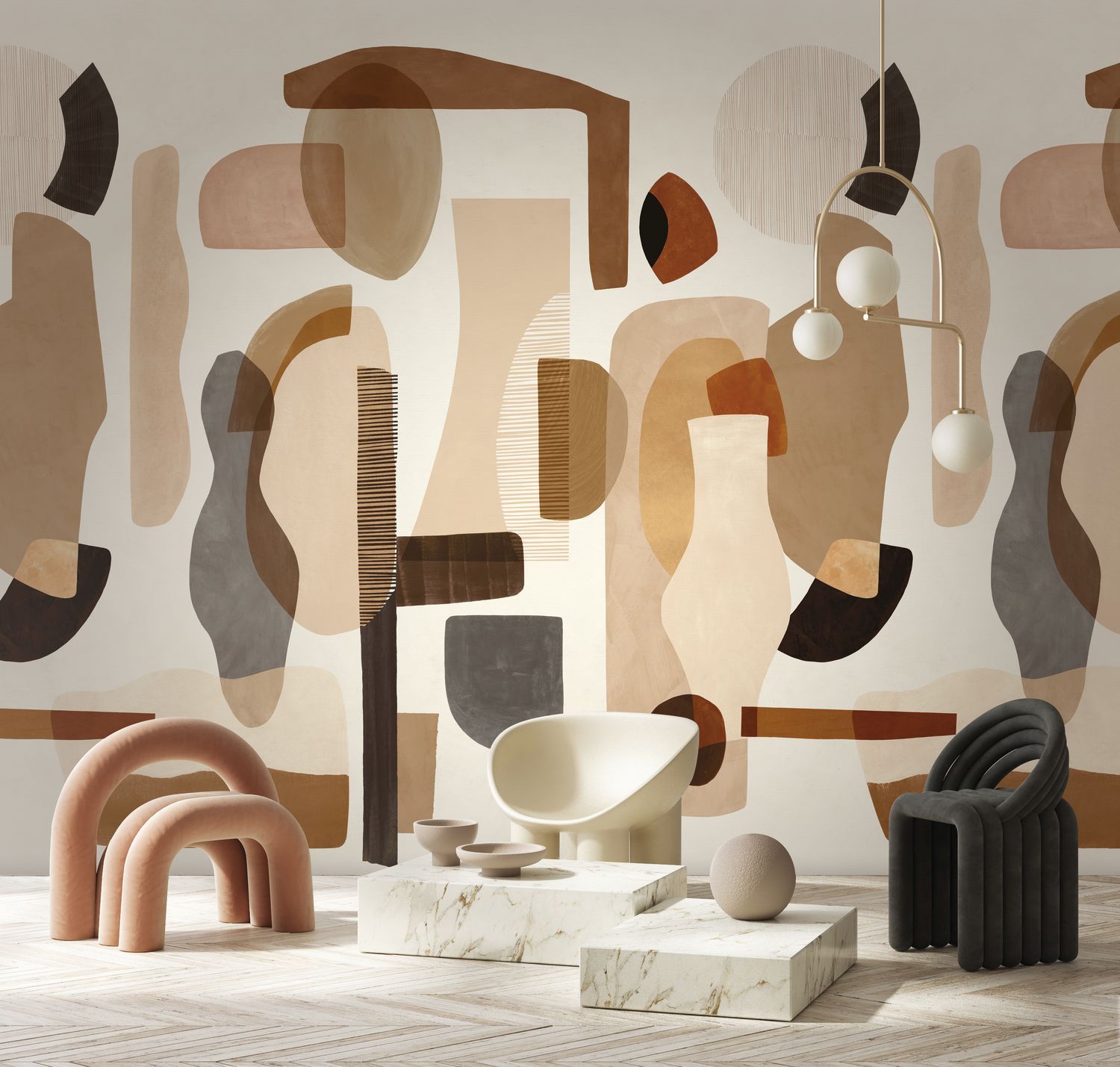 Wandbild mit abstraktem Muster AUDRIA bordeauxrot mit grün