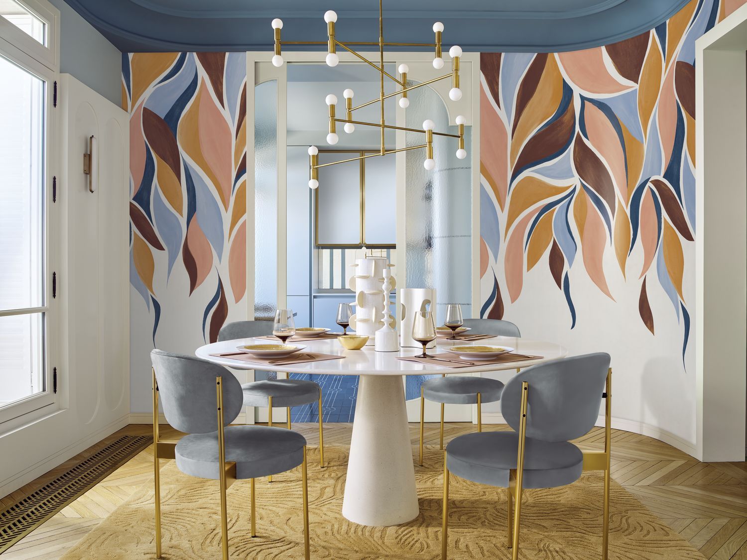 Muurschildering met plantmotief van GRACILIS bladeren bruin met groen