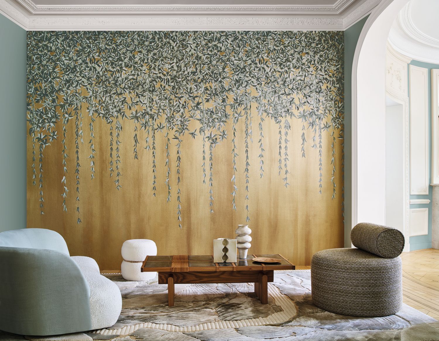 Beige Hedera Leaf Plant-Themed Mural