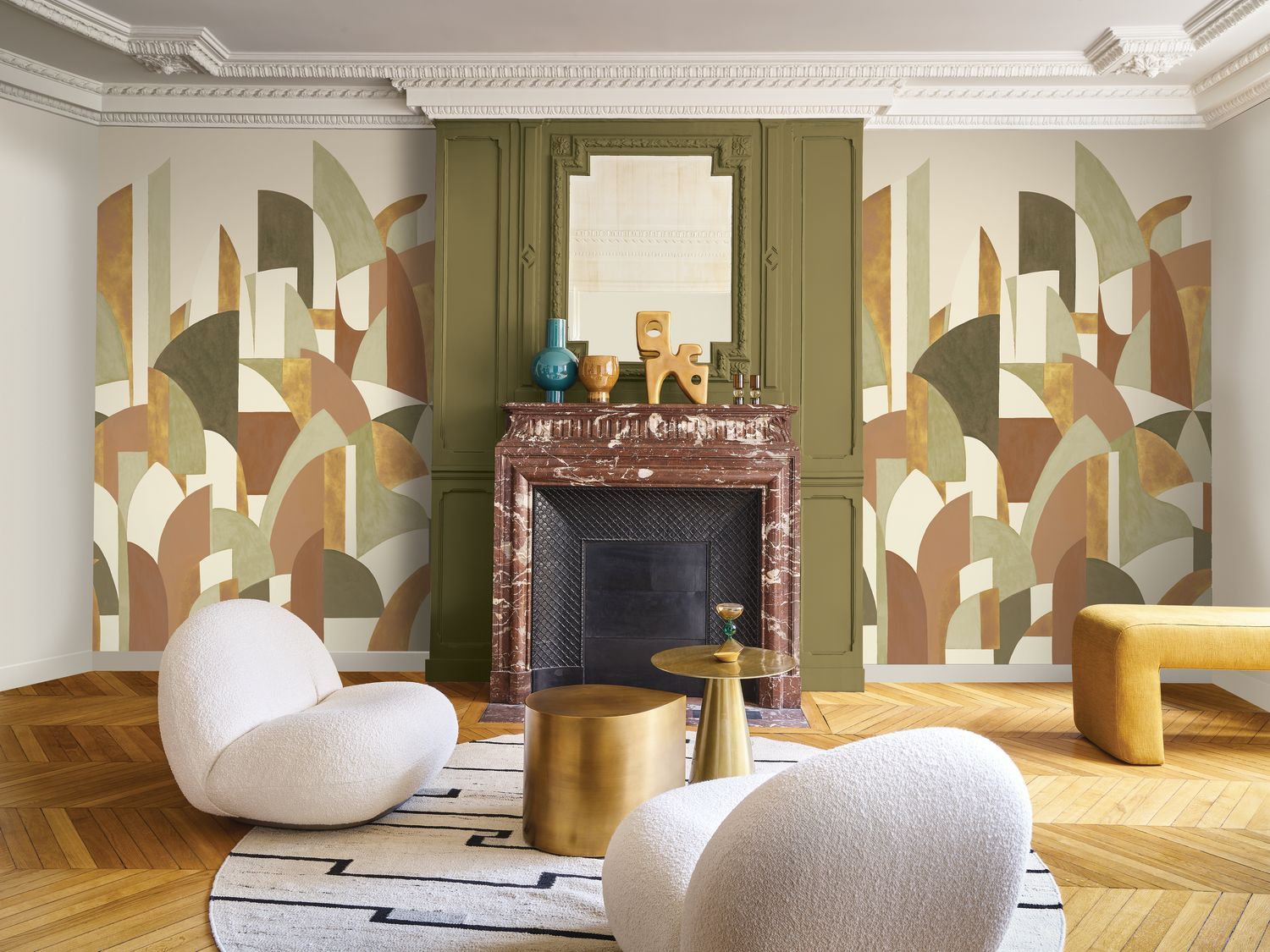 Muurschildering met abstract patroon PABLO beige met groen